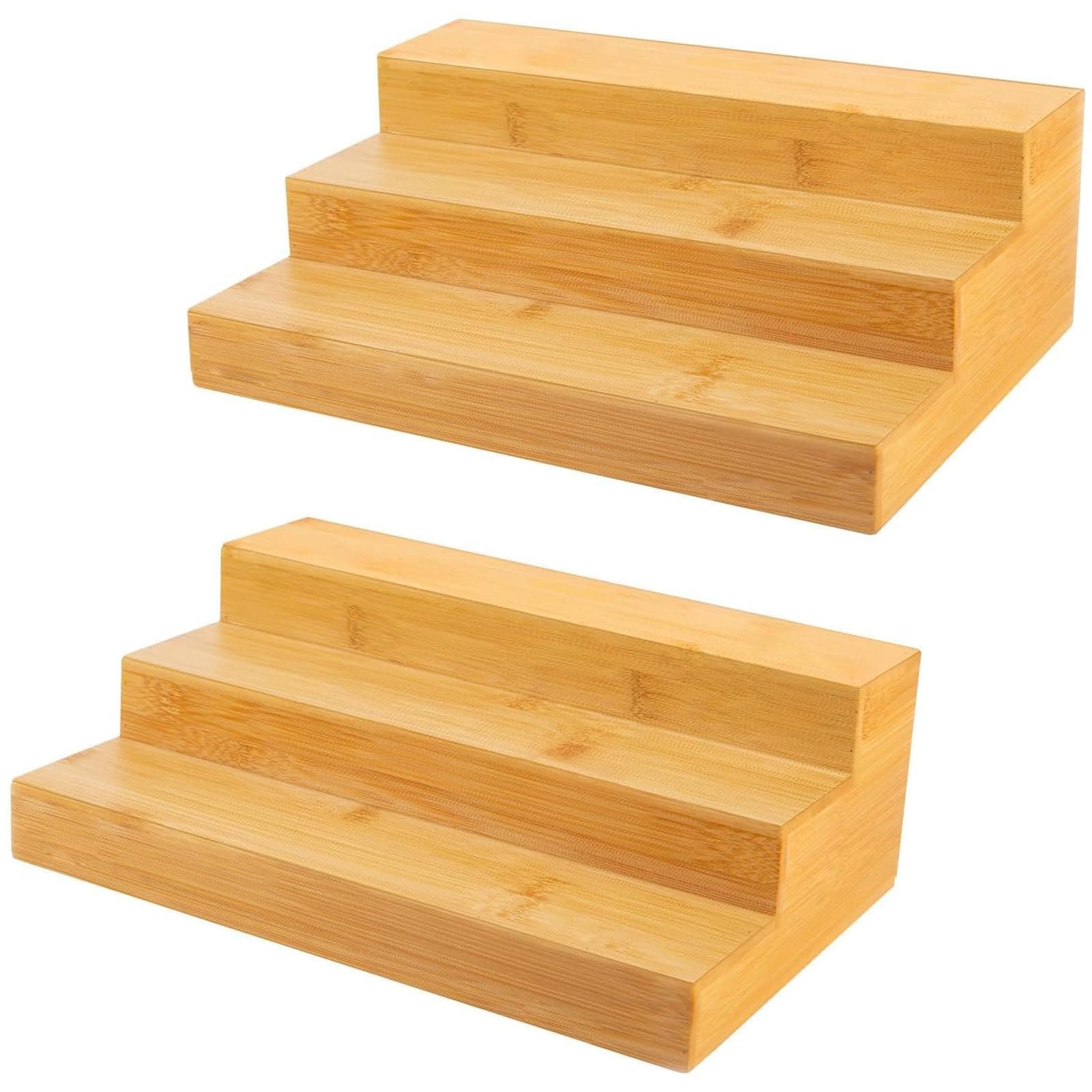2 Pack Bamboo Spice Rack Organizer for Kitchen Counter, 3 Tier Spice Shelf Holder for Cabinet (Jars Not Included)