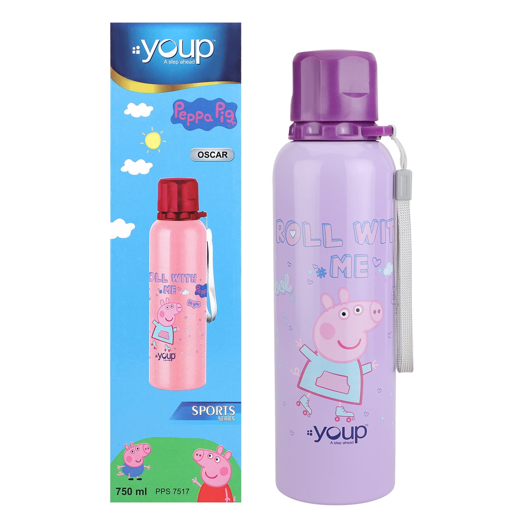 Youp Stainless Steel Purple Color Peppa Pig Kids Water Bottle Oscar - 750 ml (Purple)