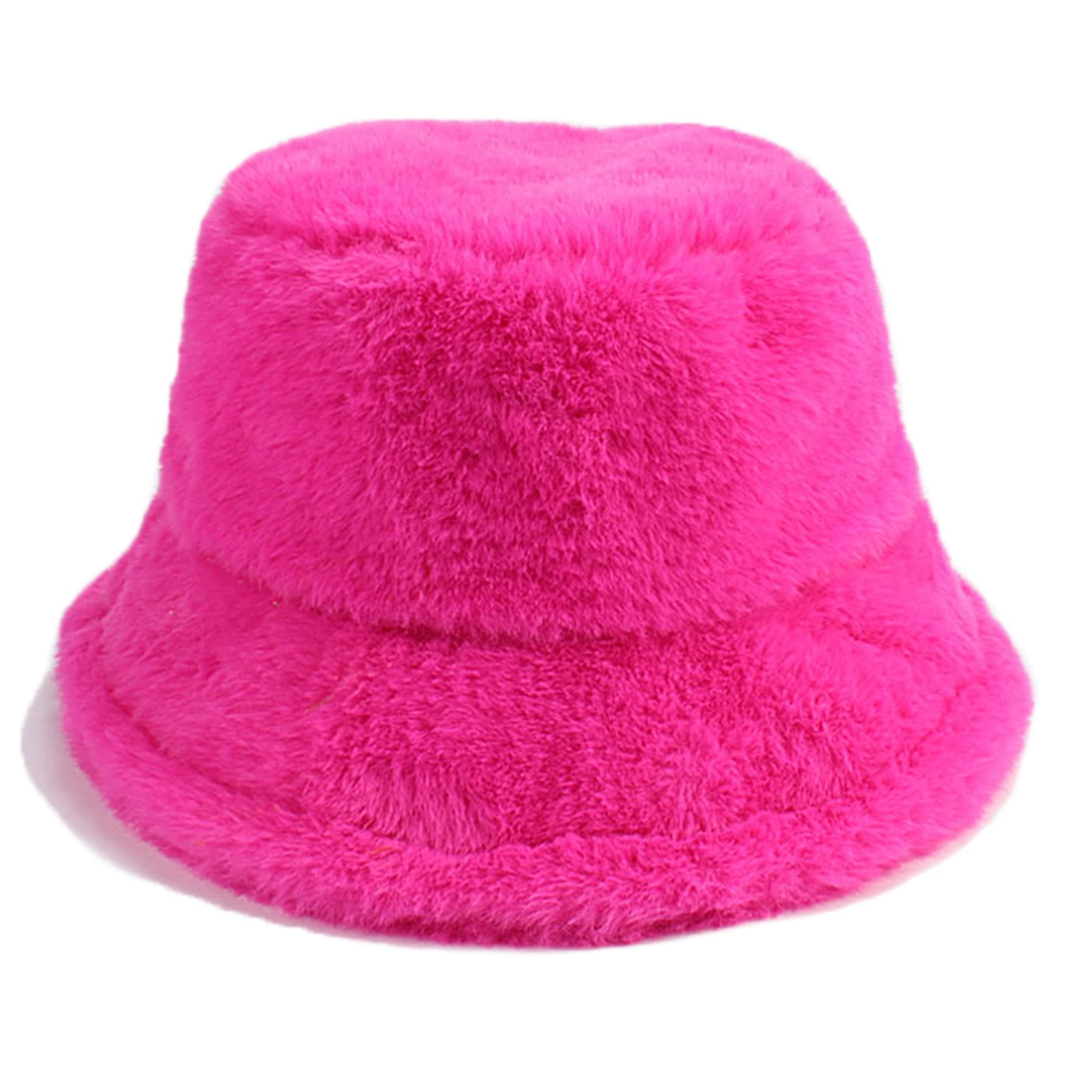 UmeeparWinter Faux Fur Bucket Hat Fluffy Warm Hat for Women Men (B Rose)