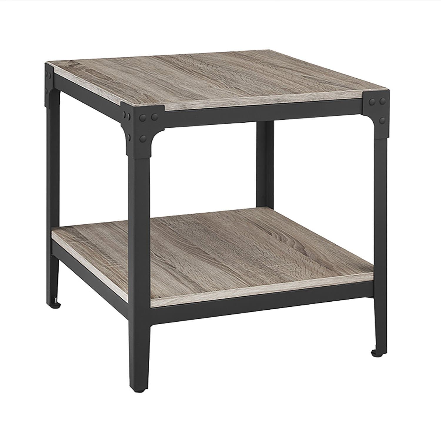 Walker Edison Declan Urban Industrial Angle Iron and Wood Accent Tables, Set of 2, Driftwood