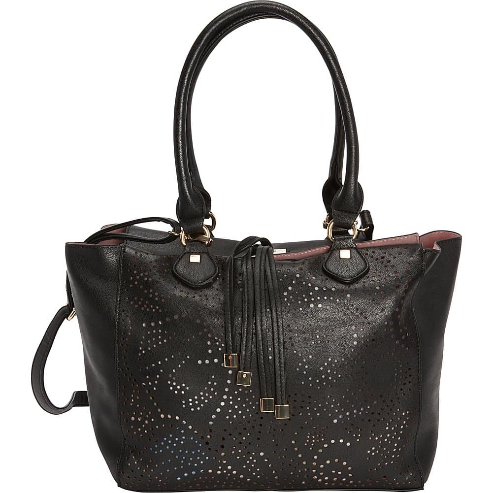 Latique Seraphina Perforated Design Tote Bag Purse Handbag (Black)