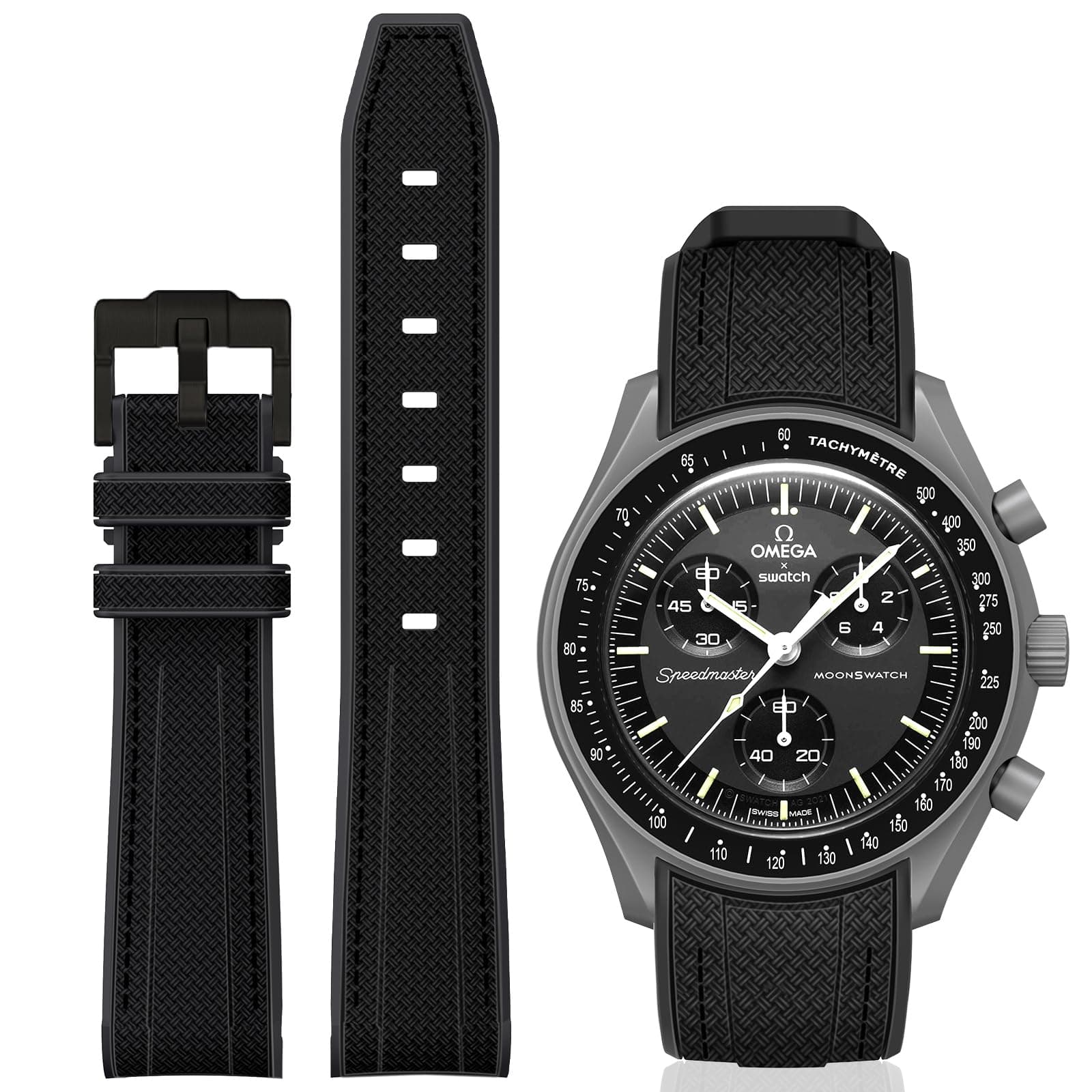 Curved Silicone Strap for Omega X Swatch 20mm Watch - Compatible With Moonswatch Speedmaster - No Gap Replacement Band for Men and Women