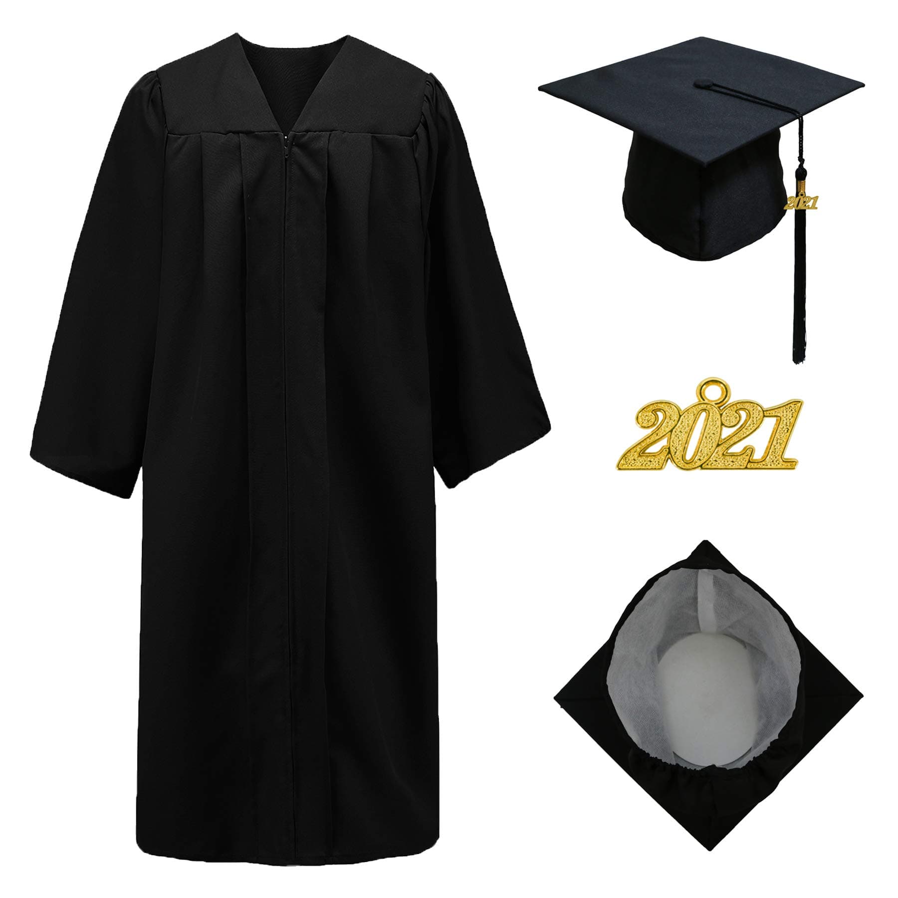 GraduationStudio Matte Unisex Graduation Gown Cap with Tassel 2021, for High School and Bachelor Students, Black