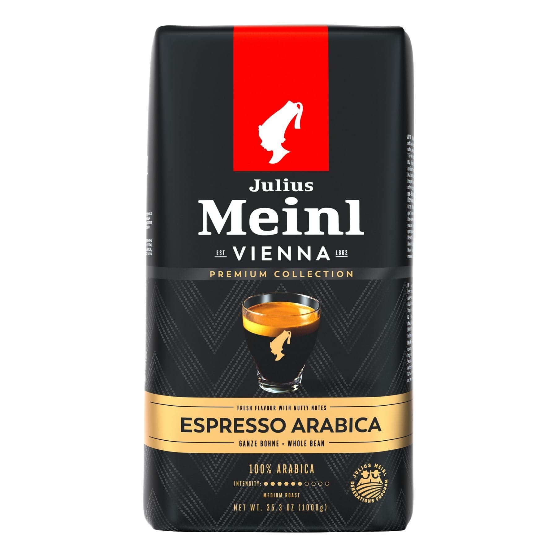 Premium Collection Espresso Arabica Whole Beans, Medium Roast, 100% Arabica Medium viscosity & fresh flavour with a delicate sweet aftertaste