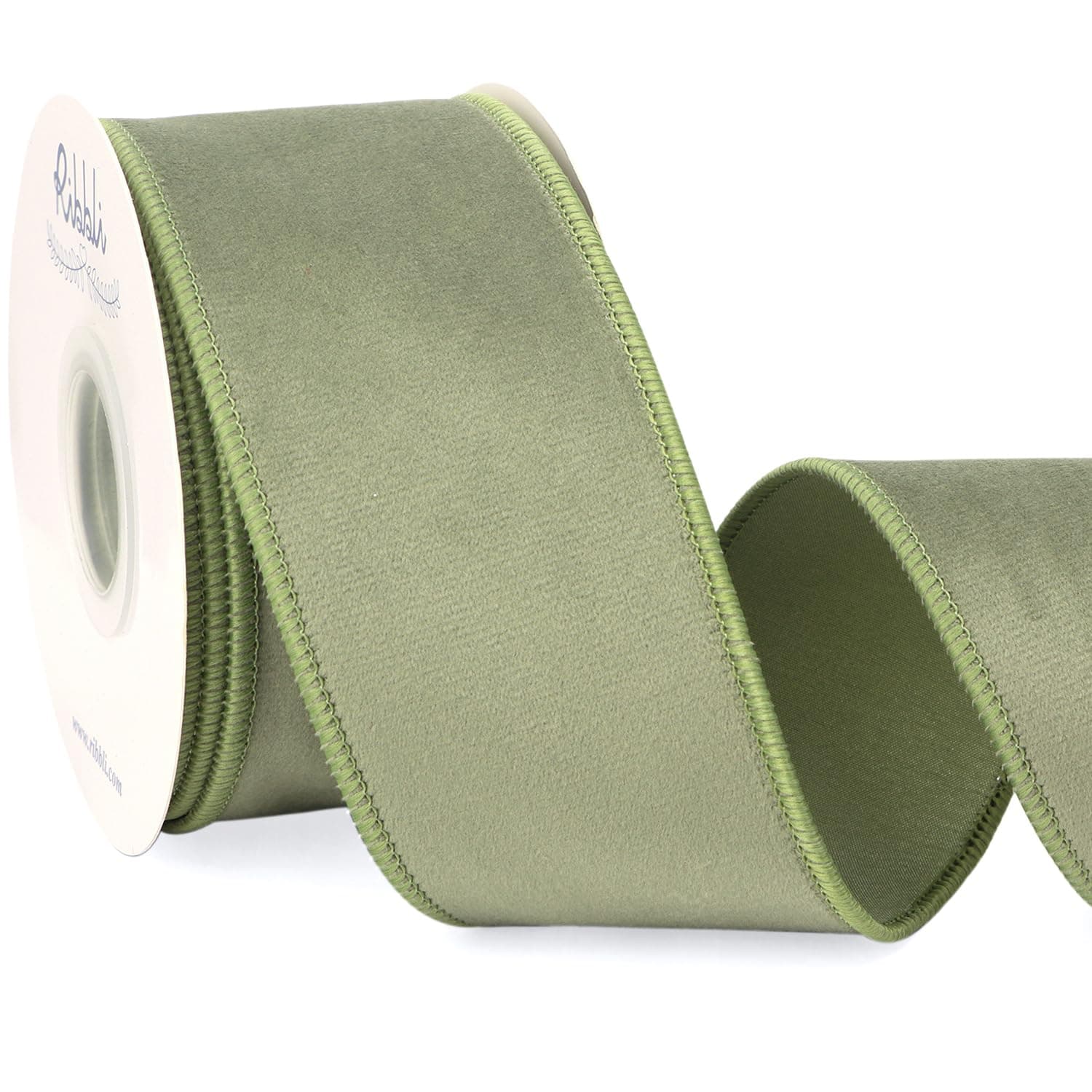 RibbliSage Green Velvet Wired Ribbon with Dupioni 2.5 Inch Christmas Ribbon for Gift Wrapping Christmas Tree Decoration Crafts Wreaths Supplies-Continuous 10 Yards