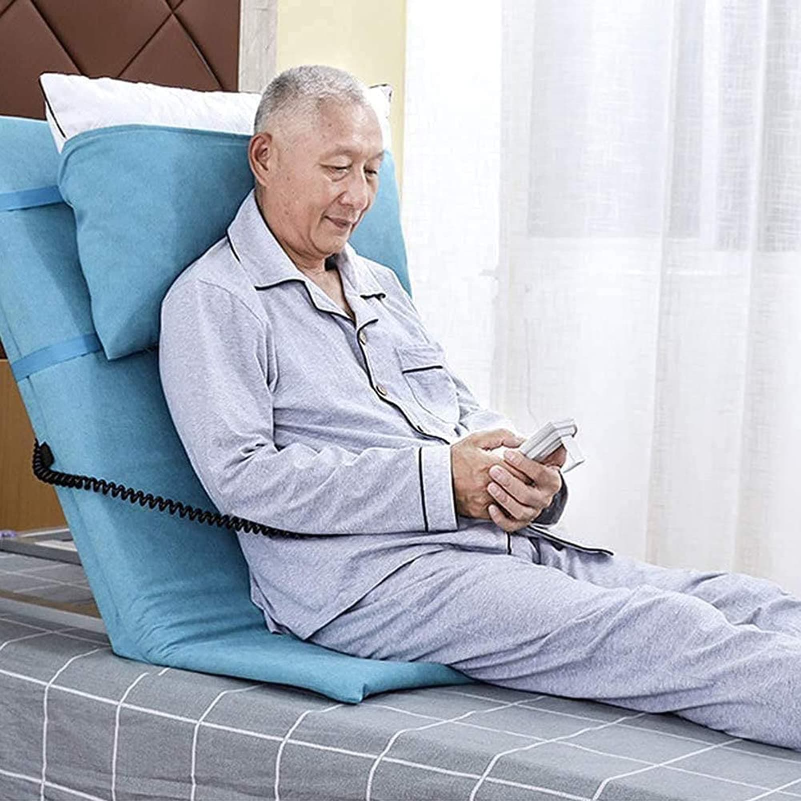 SXJXJXR Medical Pillow Raiser Electric Adjustable Power Sit-Up Backrest Stand Assist Aid, Lifting Bed Backrest for Neck Head Lumbar Support Bed Wedge, Blue