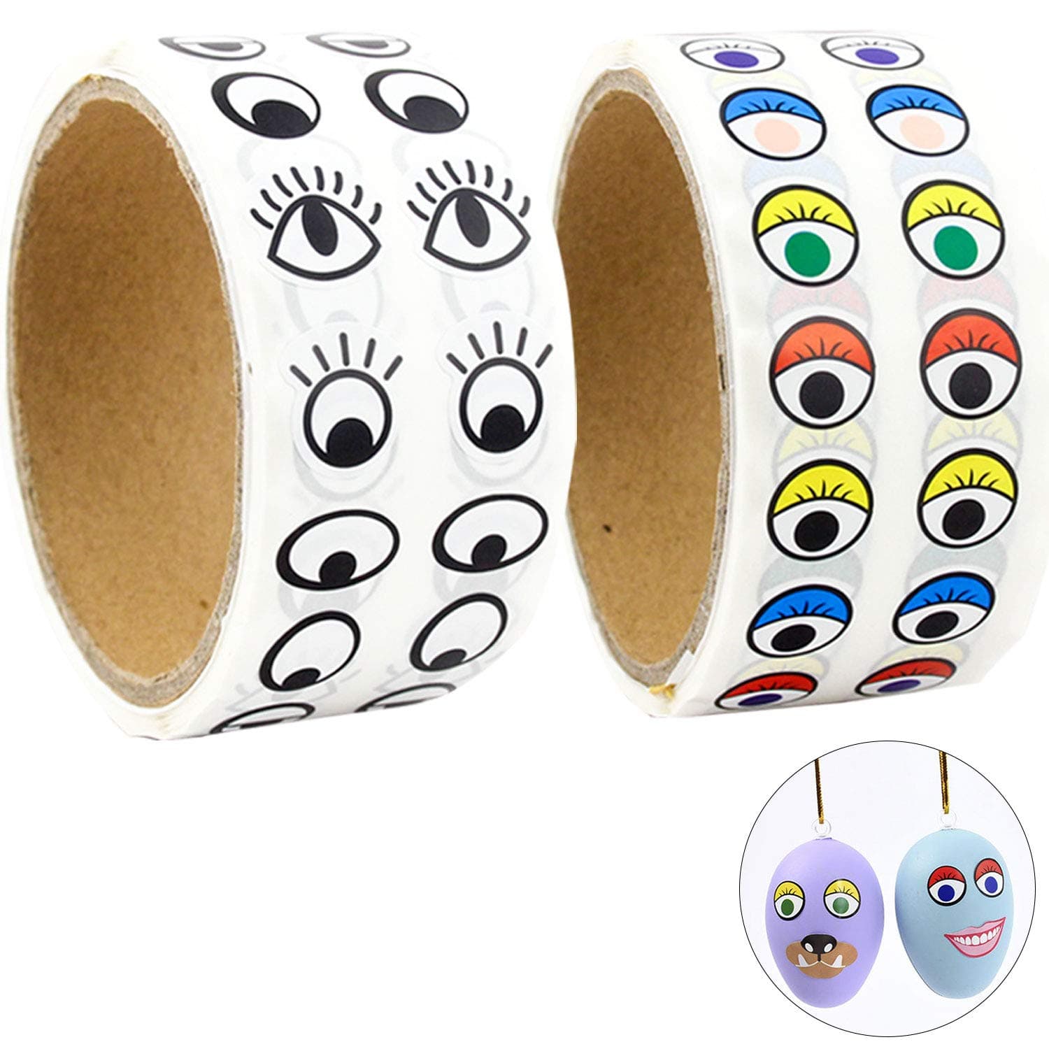 Cotiny 4000 Pieces Wiggle Eye Stickers Labels Black White and Coloured Eye Stickers for DIY Arts, Party Favor, Notebook Decor, 2 Rolls