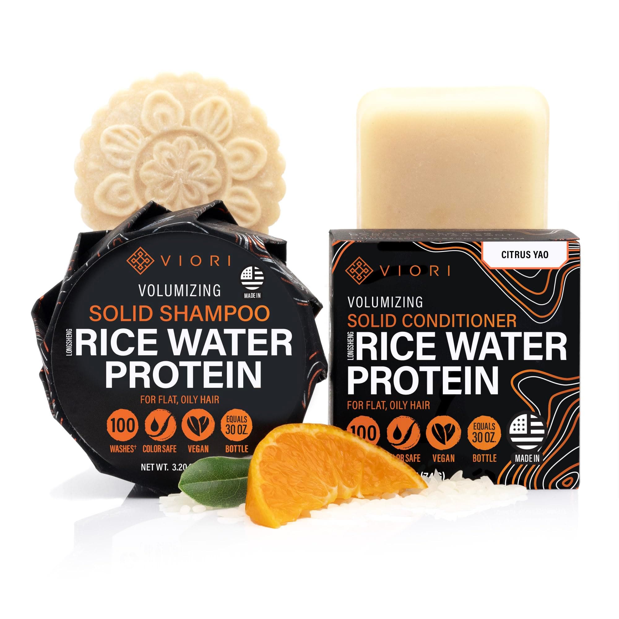 Citrus Yao Shampoo and Conditioner Bar Set Made with Rice Water - Handcrafted Sulfate Free Shampoo and Conditioner