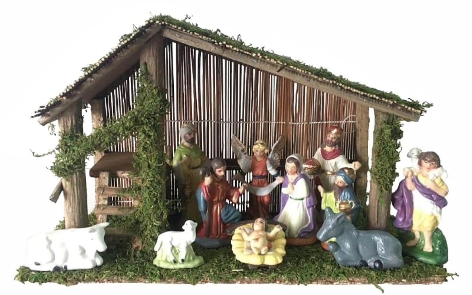 11 Piece Porcelain Nativity Set with Stable - 2”-5” Porcelain Figurines with 16” x 11 Stable - Nativity Set for Christmas Indoor - Jesus, Mary, Joseph, 3 Wisemen, Angel