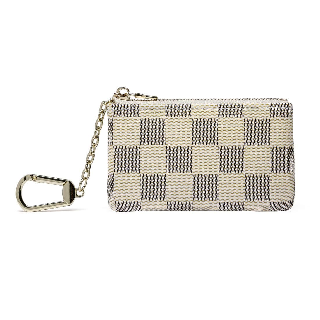 Qeggs Luxury Zip Coin Purse Checkered Key Chain Pouch Mini Wallet for Women