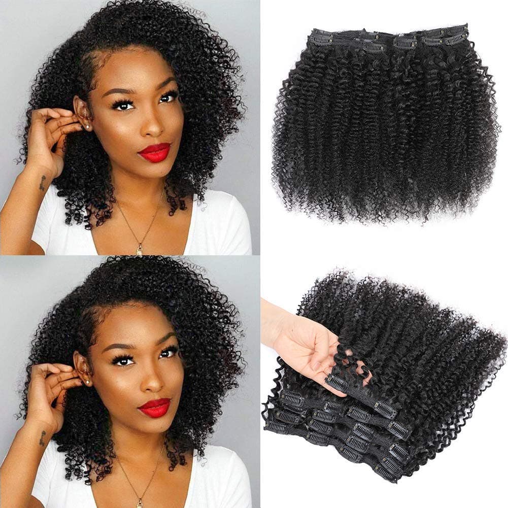Urbeauty Afro Kinky Curly Clip in Human Hair Extensions for Black Women 10 Inches Short Curly African American Remy Clip Ins Real Hair Extensions (#1B Natural Black, 10Pcs/100g)