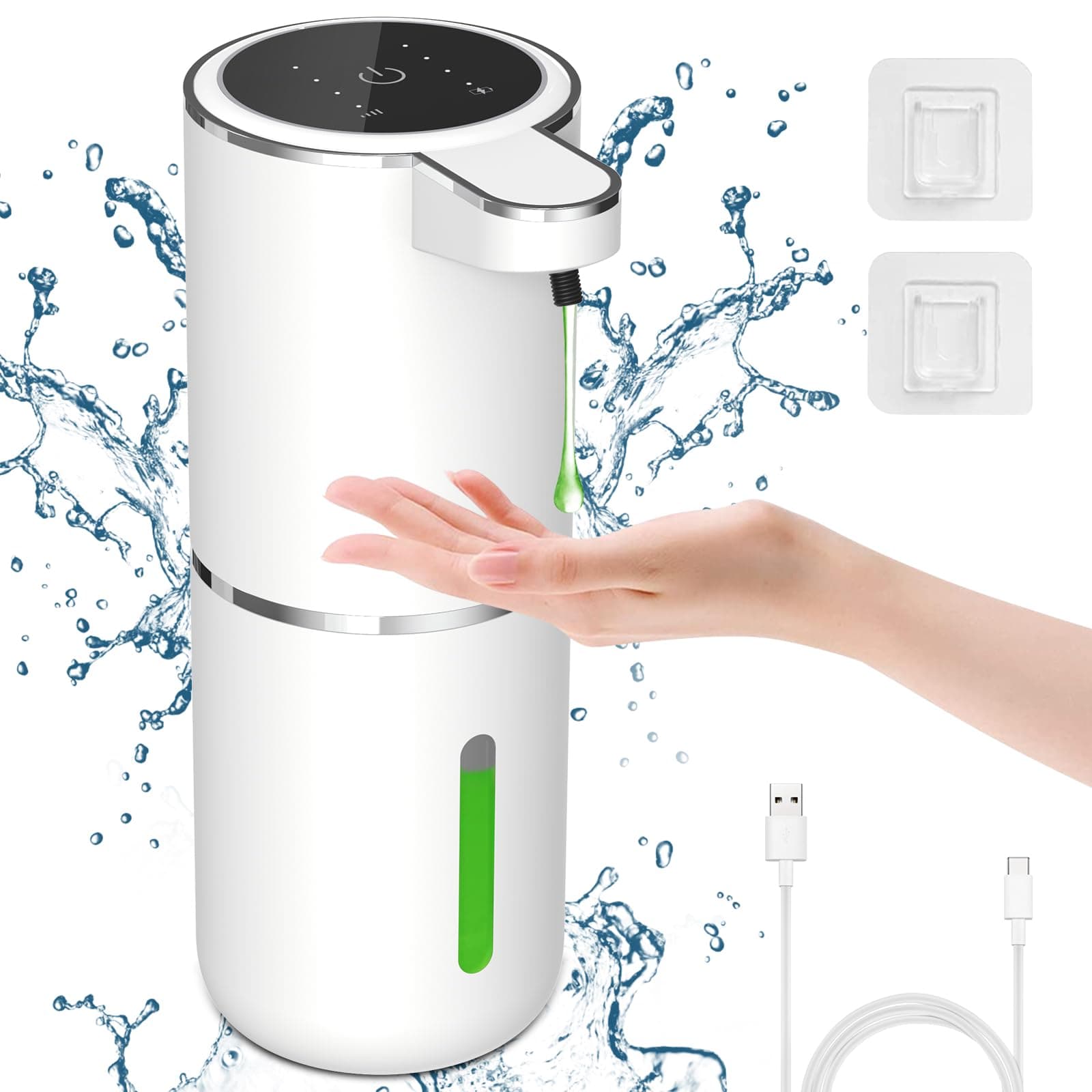 Cuteefun Automatic Liquid Soap Dispenser, 380ml, Touchless, Rechargeable, 4-Level Adjustable, Wall Mounted, BPA Free, Glossy Finish, USB-C Rechargeable, for Bathroom, Kitchen, Hotel, Hospital