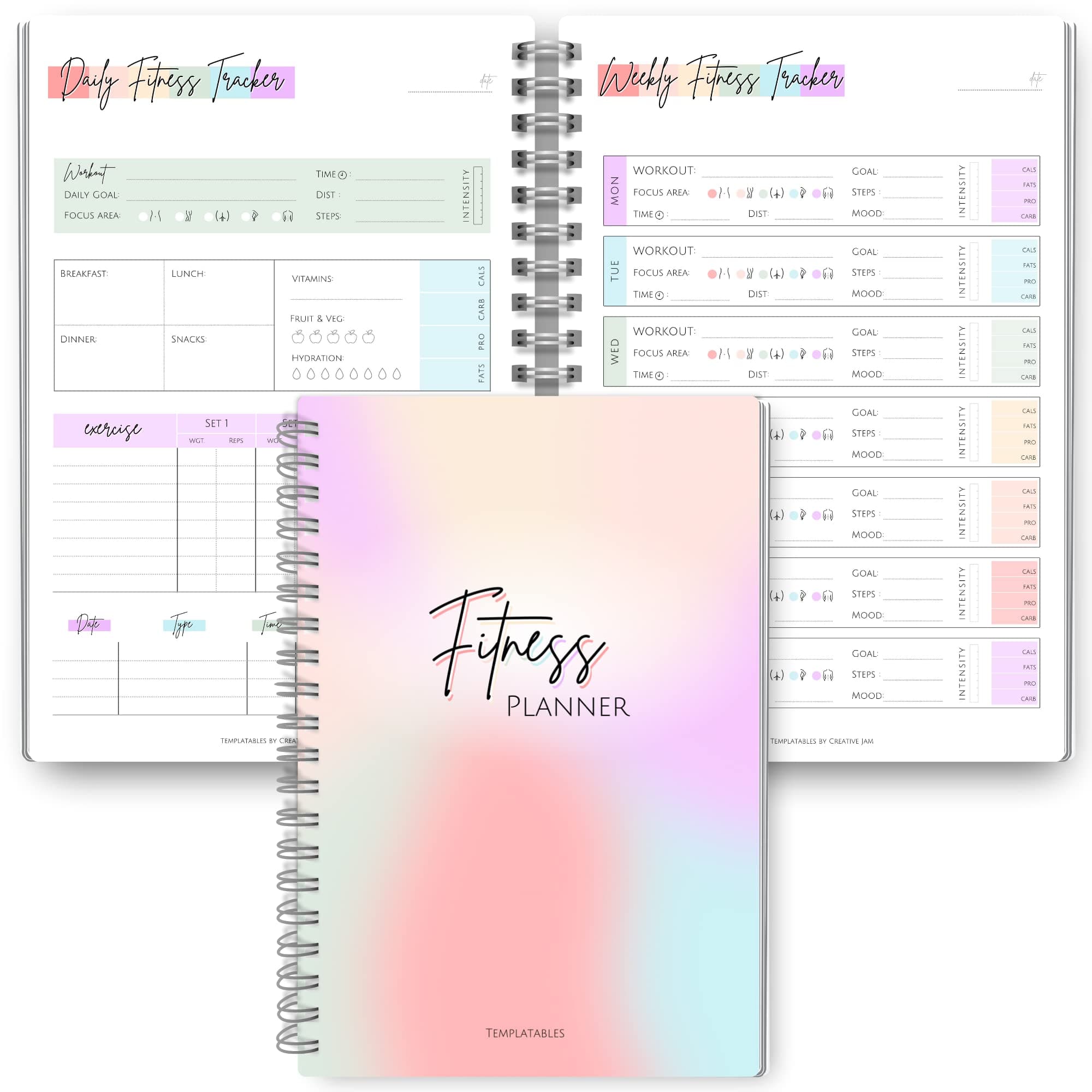 3 Month Fitness & Workout Planner for Women | Gym Journal, Weight Loss Tracker, Meal Planner, Self Care Habit Tracker - A5 (Pastel Rainbow)
