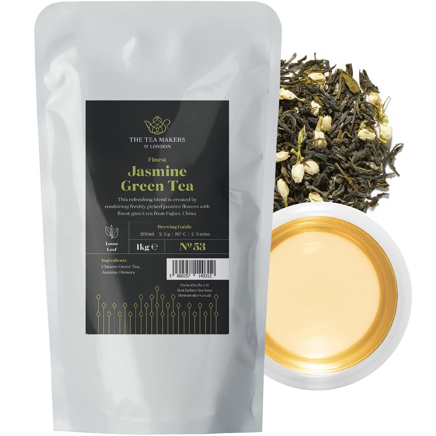 Natural Jasmine Green Tea Loose Leaf | Premium Chinese Green Tea with Jasmine Flowers | Aromatic, Sweet & Floral | 1kg Bulk Catering Pack – The Tea Makers of London