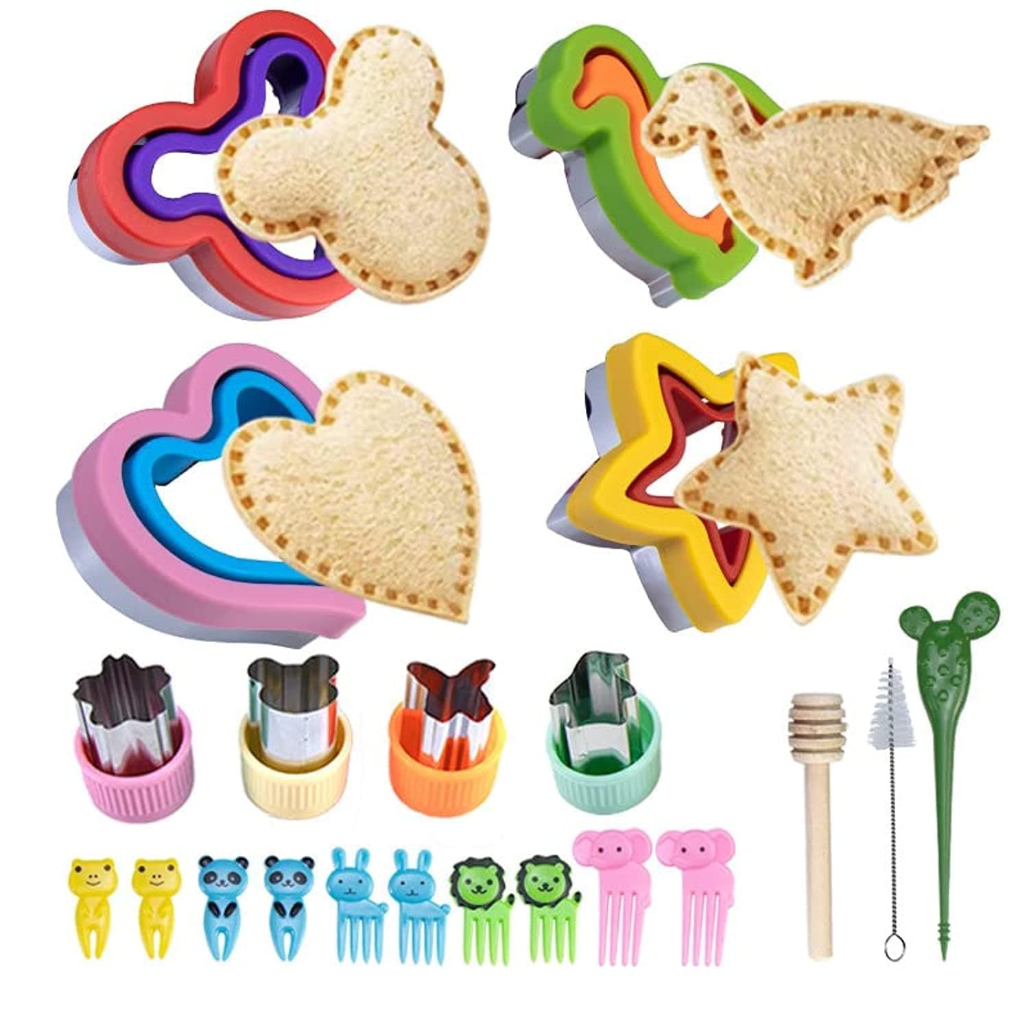 MMMA Sandwich Cutter for Kids 21 Pcs, Nifogo Cookie Cutters and Sealer Set, Bread Decruster Pancake Maker Heart Square Circle Dinosaur Shape DIY Mold for Boys Girls