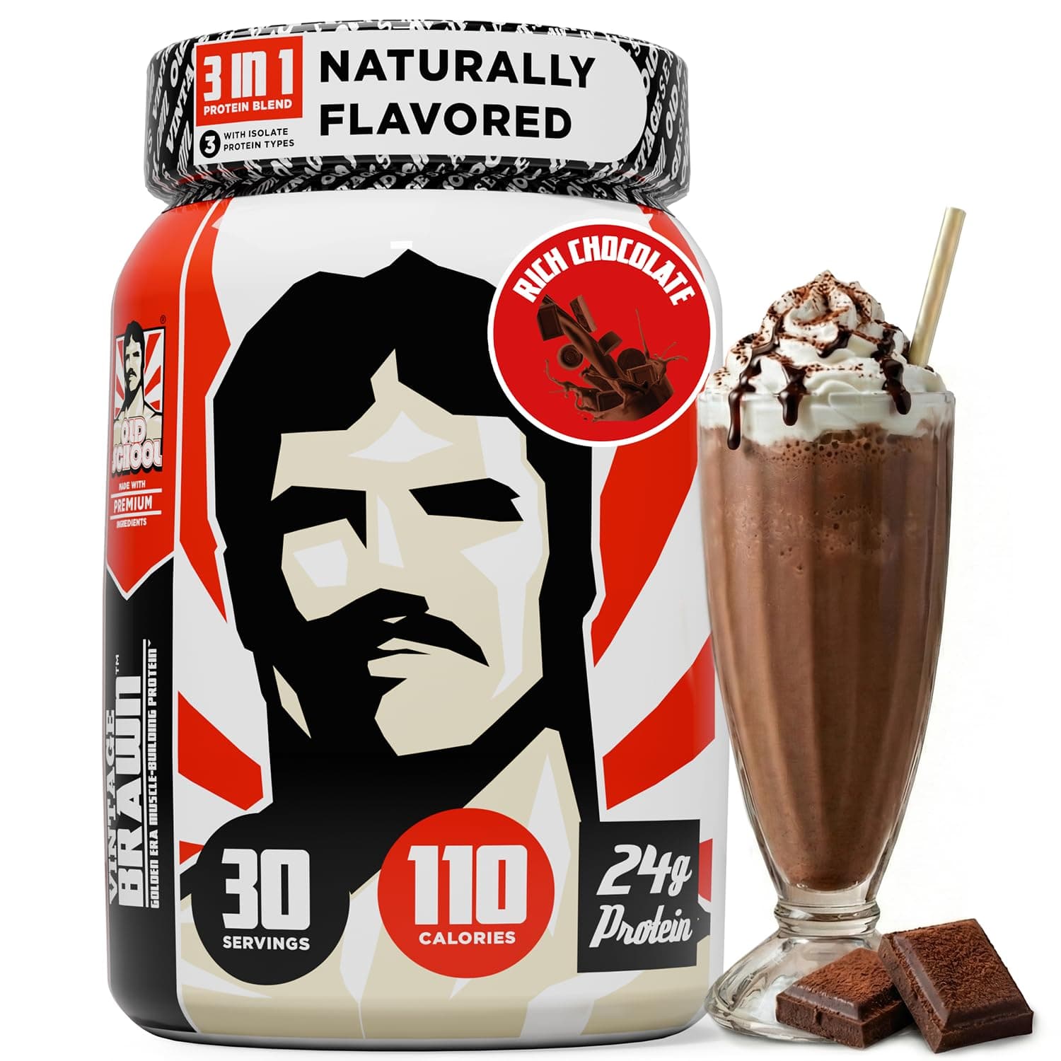 Old School Labs Protein Powder Isolate Sourced from Egg, Milk,& Beef - Made for Men & Women for Building Muscle & Post-Workout Recovery - Zero Sugar, Rich Chocolate Flavor - 30 Servings