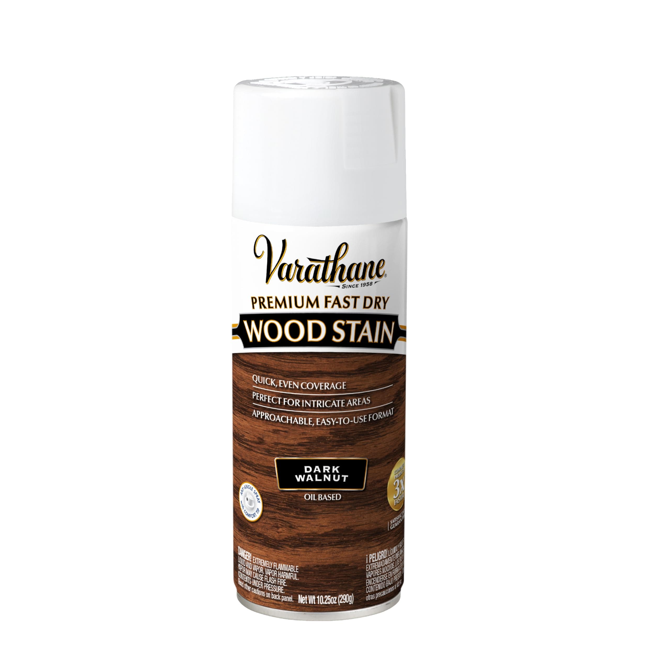 Varathane Premium Fast Dry Wood Stain Spray | 1 Hour Dry Time | 1 Coat Color | Interior Wood Stain | Furniture, Cabinets, Doors, Trim | 10.25 oz | Dark Walnut