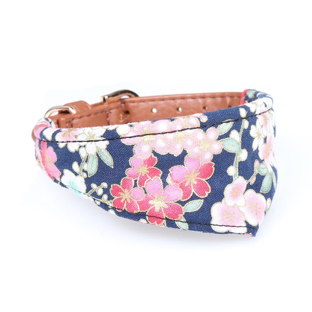 Small Dog Collar Bandana Cute Leather Puppy Bandana Collar for Girl Cat Collar for Kitten Adjustable Metal Buckle,(Extra Small, Blue Floral)