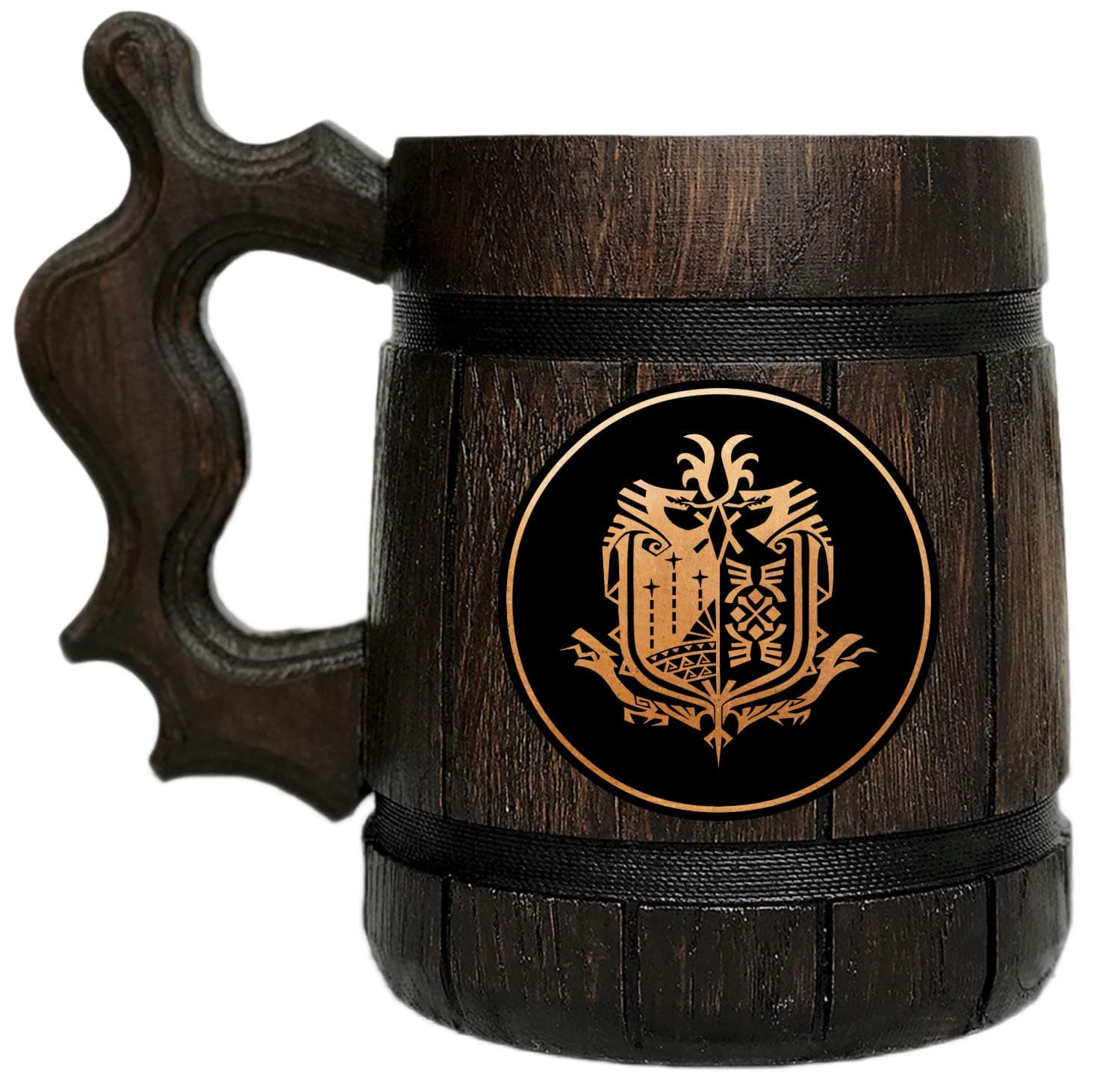 BeardedMugs MHW Beer Mug | Gamer Wooden Tankard | Gift for Gamers #107| 0.6L | 22 ounces