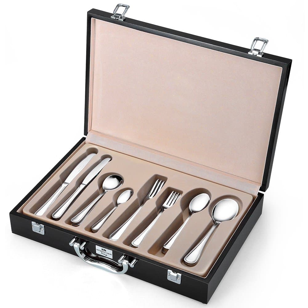 Cutlery Set in Wood Case, 44 PCS Service for 6 Persons, Made of 304 Sainless Steel (18/10),Classic Pattern With Mirror Finish by ECOHOUS