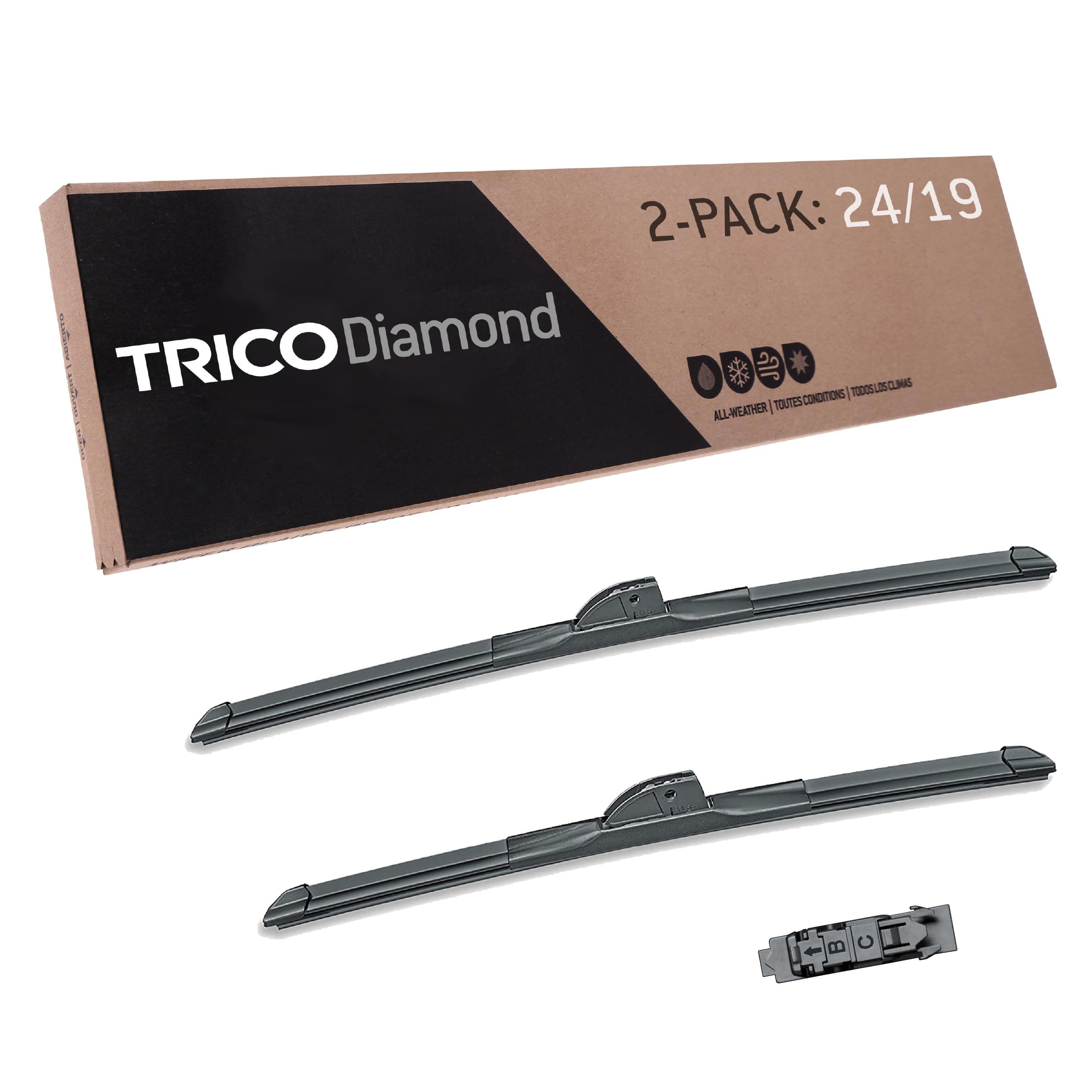 TRICO Diamond™ (25-2419) 24 Inch & 19 inch pack of 2 High Performance Automotive Replacement Windshield Wiper Blades For My Car Super Premium All Weather Beam Blade for Select Vehicle Models