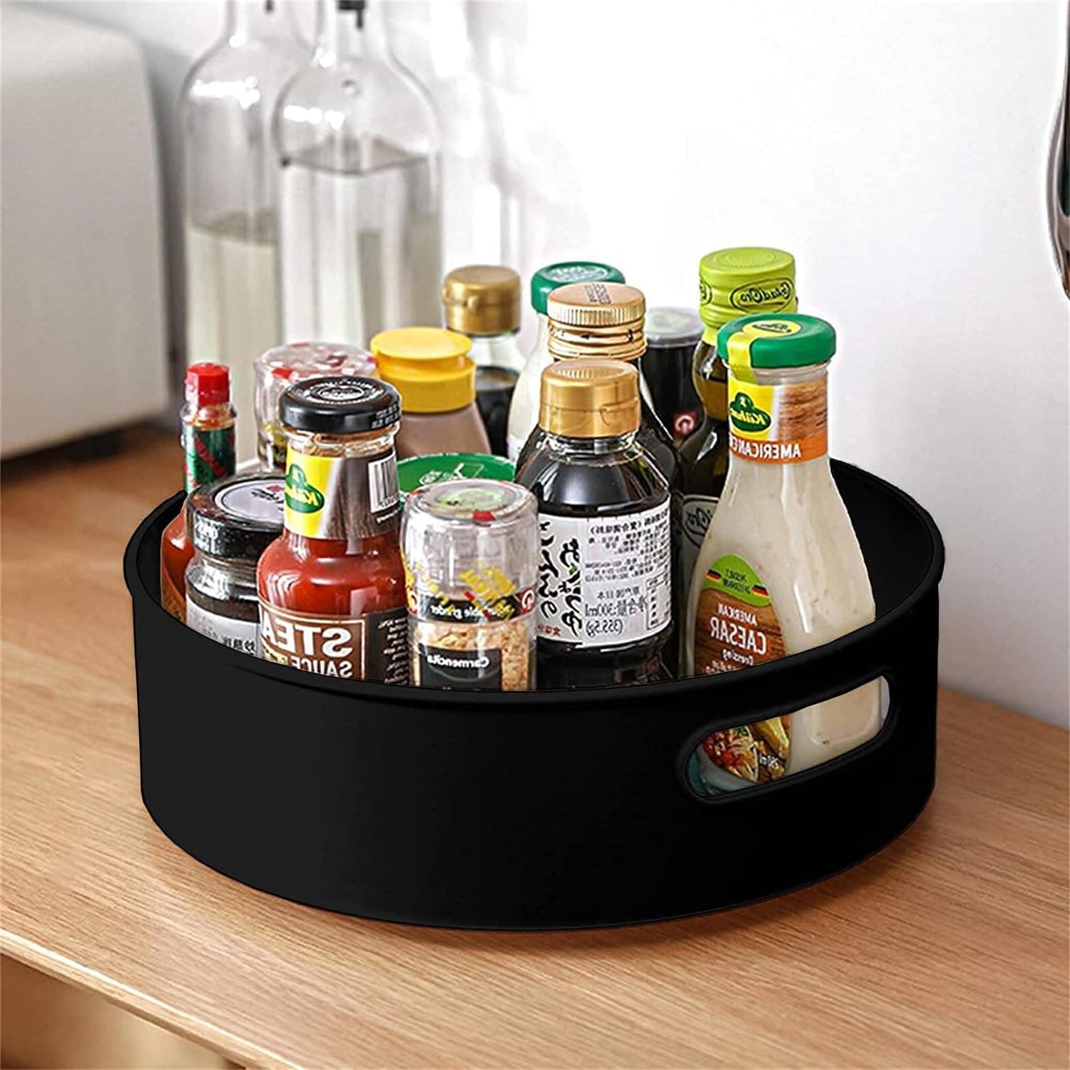 Multi-Purpose 360° Rotating Organizer Tray/Kitchen Organizer/Multi- Function Rotating Tray/Cosmetic Organizer (Black, Pack of 1)