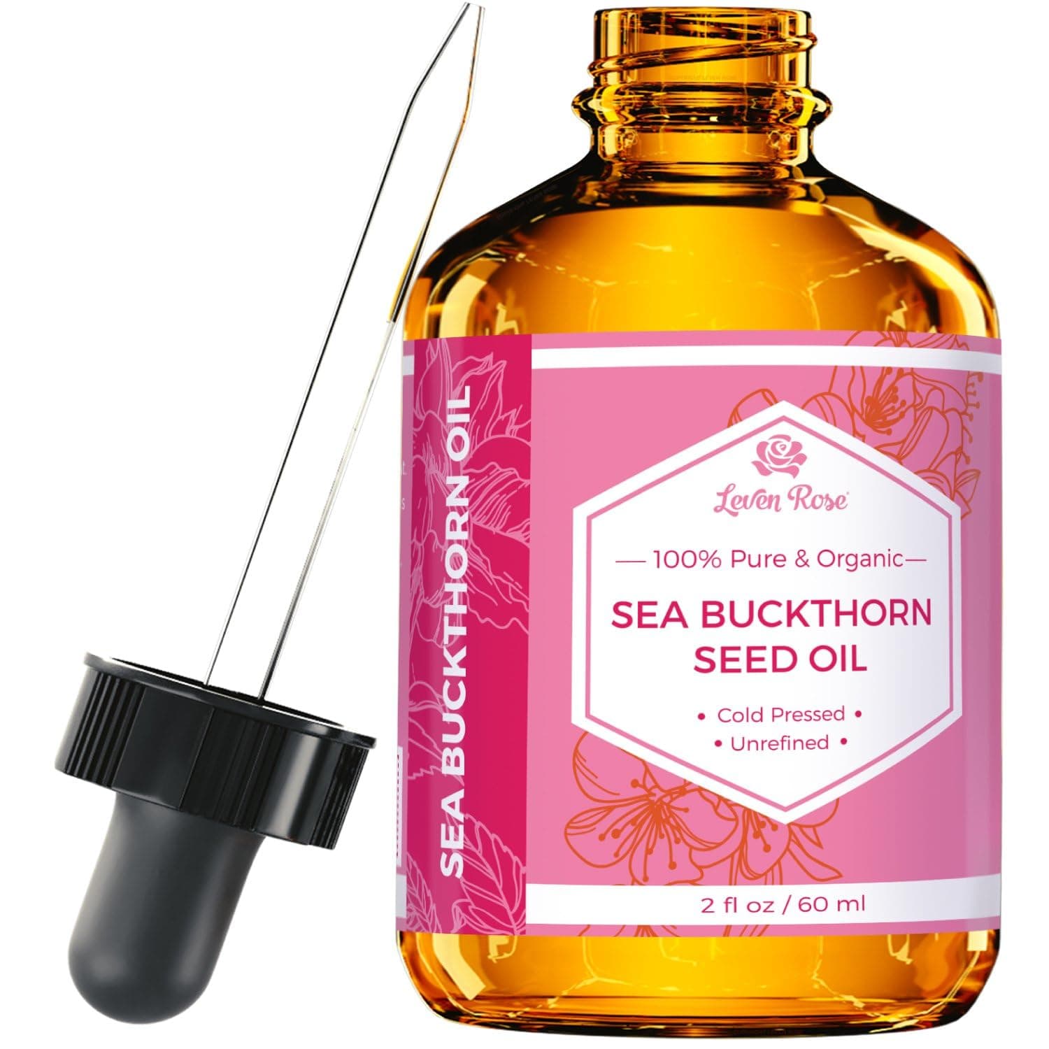 Leven Rose Sea Buckthorn Oil , 100% Pure Unrefined Cold Pressed Anti Aging Acne Treatment for Hair Skin and Nails 2 oz