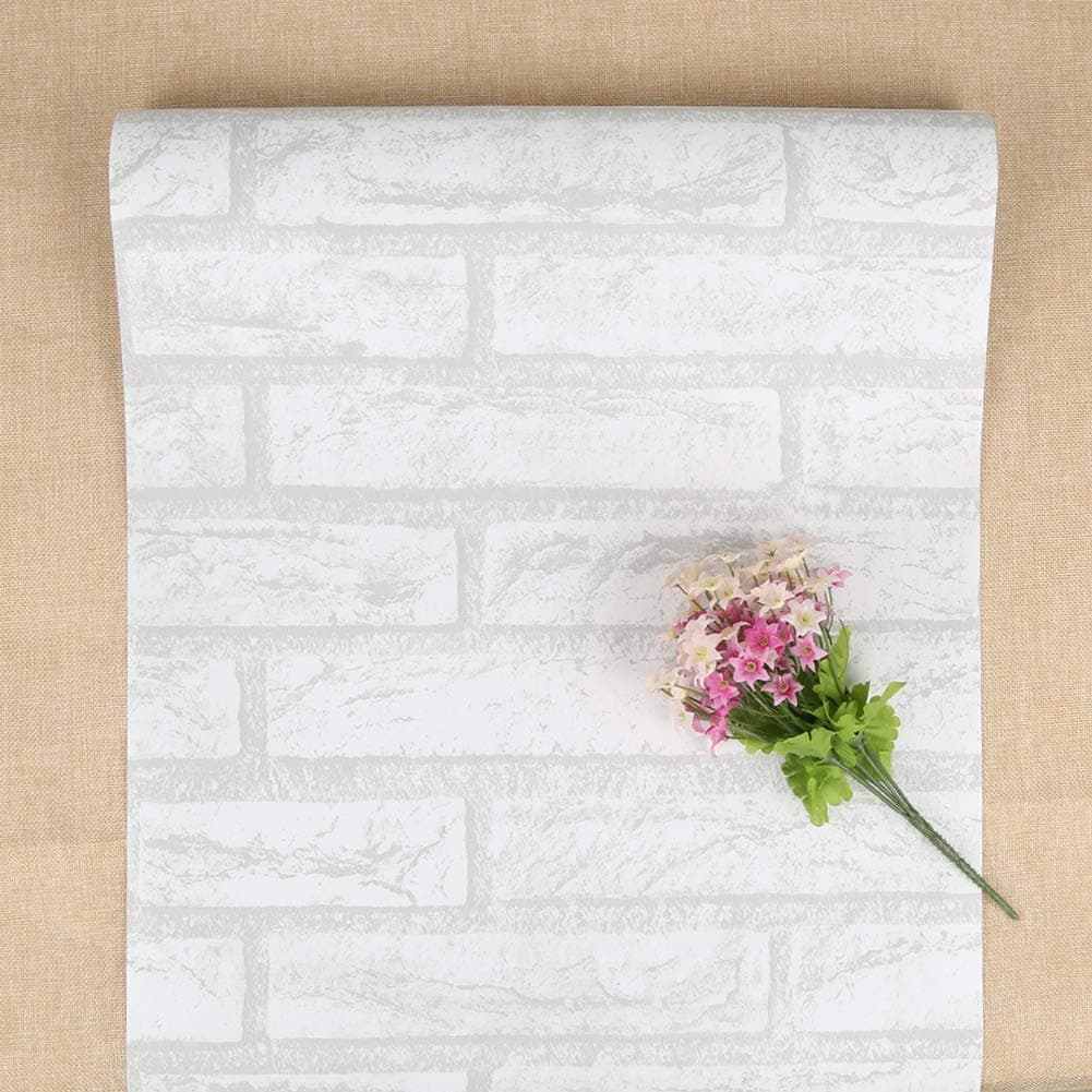 FENTIS White Brick Wallpaper Vintage Self Adhesive Contact Paper Sticky Back Plastic Vinyl Wrap for Kitchen Decor Peel and Stick Wall Stickers Roll for Bedroom Living Room 44x500cm