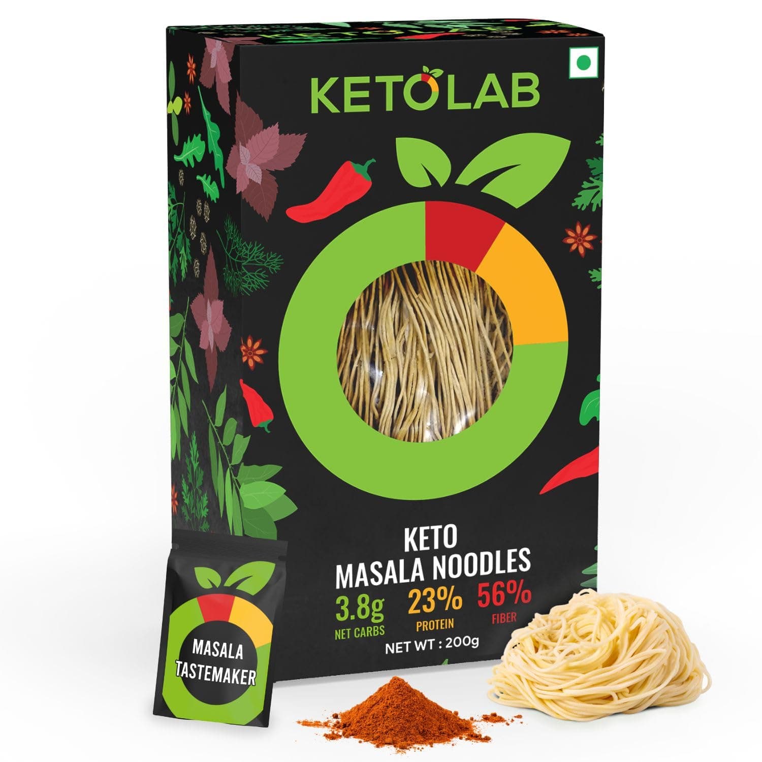 Keto Masala Noodles Spaghetti, 200 Gms, 1 Pack, 3.8g Net Carb & 23% High Protein/Serving, Identical to Regular Noodles, Low Carb, High Fibre, Low GI, Keto Diet, Diabetic Friendly