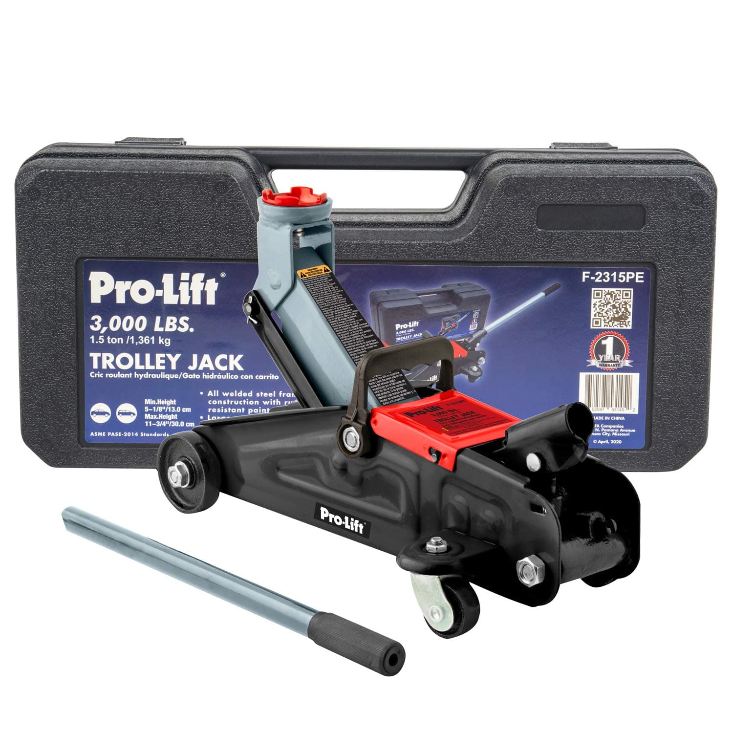 F-2315PE Grey Hydraulic Trolley Jack Car Lift with Blow Molded Case-3000 LBS Capacity, 12 Inch, Black