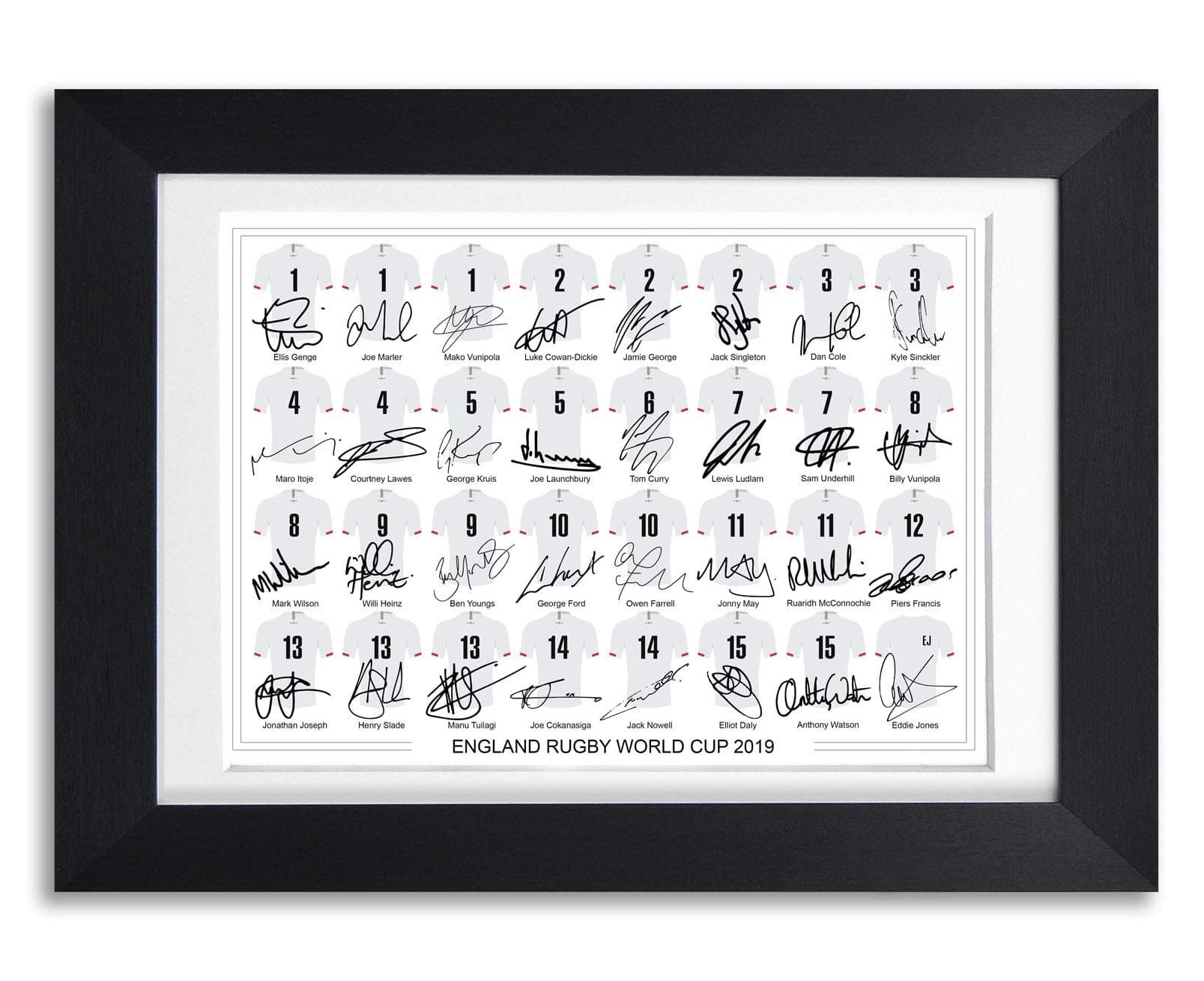England Rugby World Cup 2019 Team Signed Autograph Poster Print Poster Framed Picture Gift Owen Farrell Manu Tuilagi Mako Vunipola Ben Youngs (BLACK FRAMED & MOUNTED)