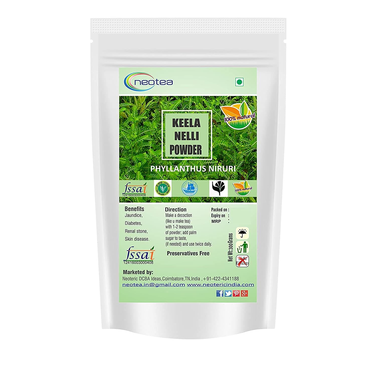 Astha Neotea Keelanelli/Bhumyamalaki/Phyllanthus Niruri Powder – 100% Natural – Premium Quality, 300g