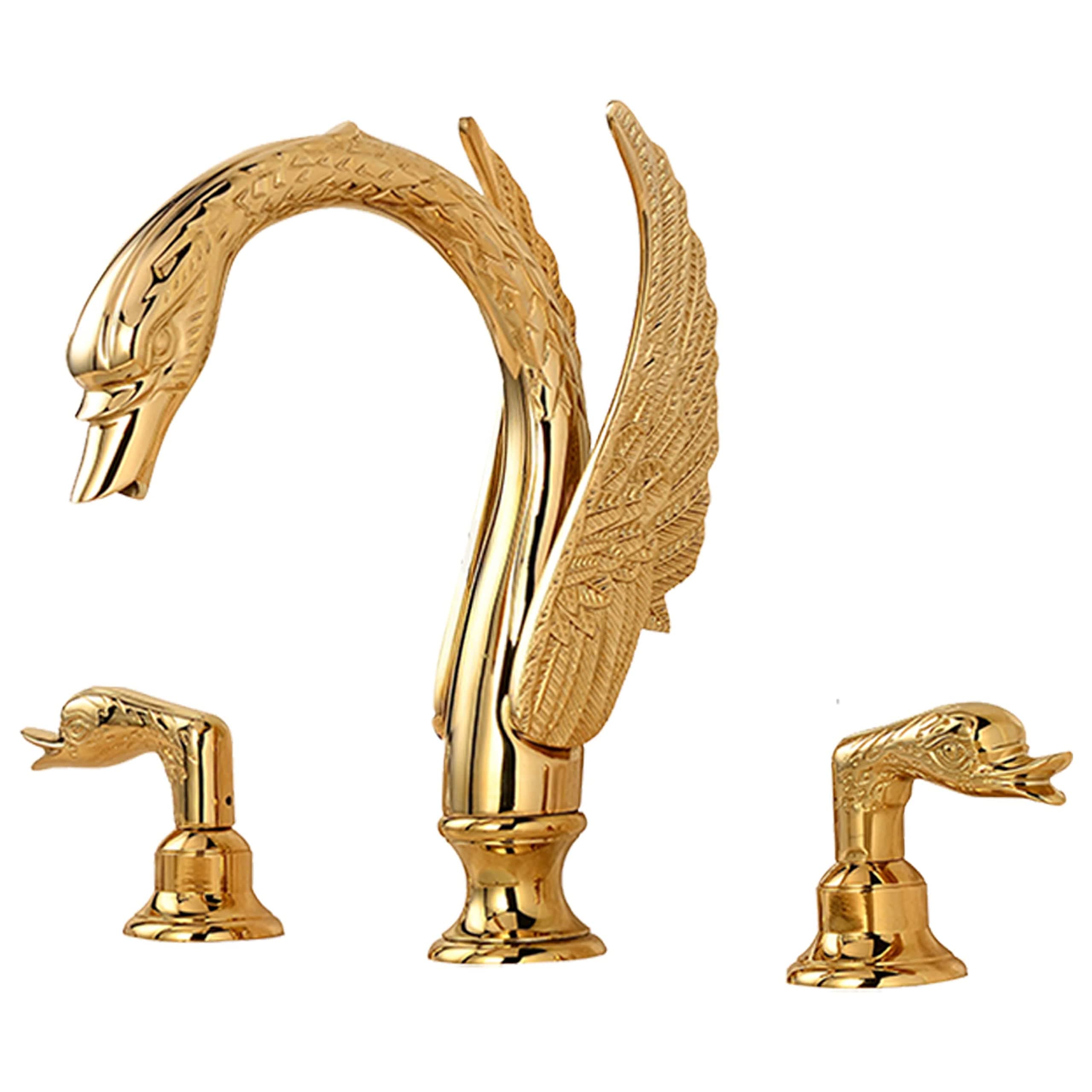 Golden Handles Ornate Swan Sink Mixer Faucets