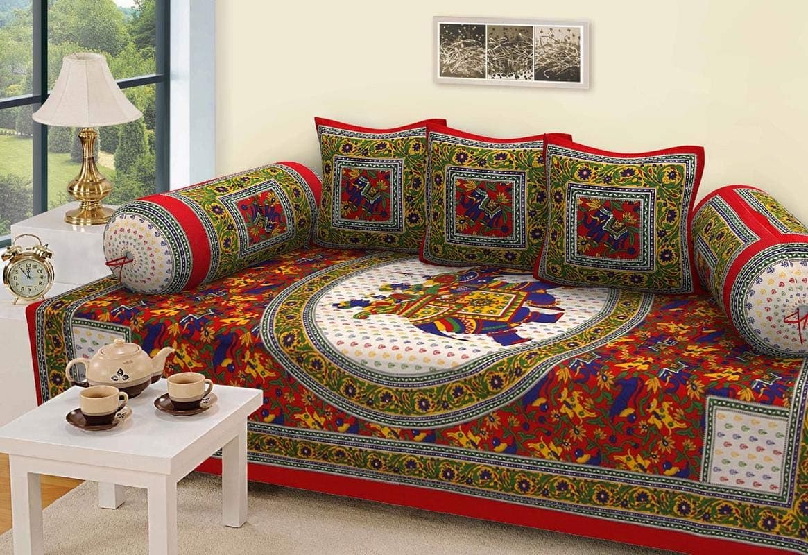 DANWRICH TEXTURE Cotton 144 TC Bedsheet, Cushion Cover and Bolster Cover, Standard, Green, 1 Bedsheet, 3 Cushion Covers and 2 Bolster Covers