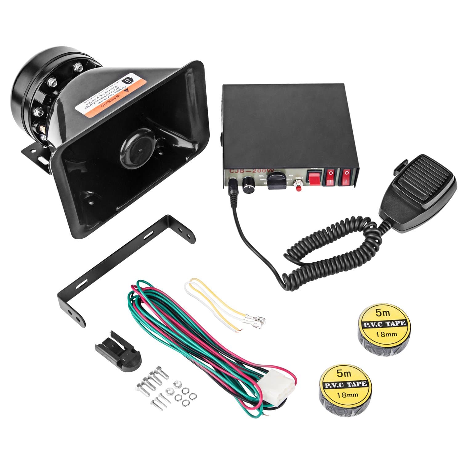 CJB 9 Tones Car Horn Police Siren Black Plastic Square Speaker,DC12V Multi-tones Wired Handheld Microphone Loudspeaker Emergency Siren Electronic PA System Car Horn