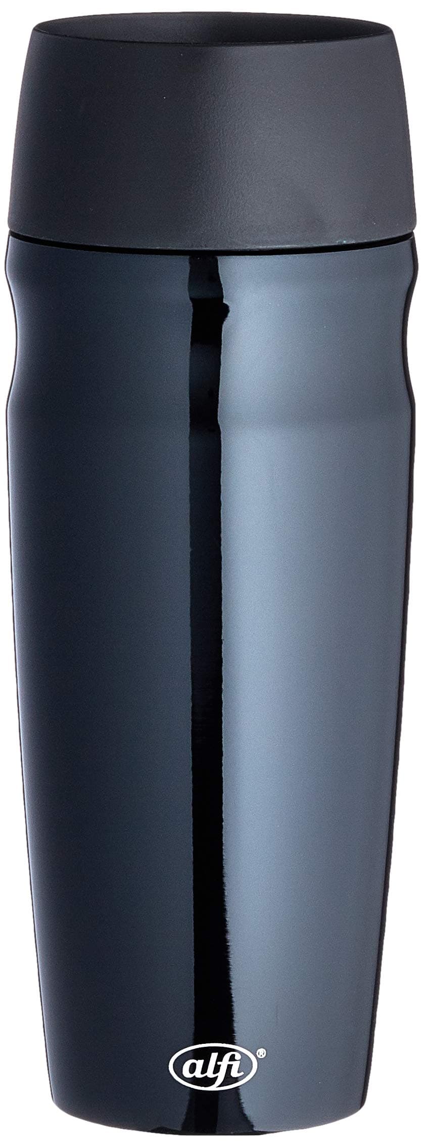 alfi isoMug 5617.233.035 Coffee Mug to Go Stainless Steel Black 350 ml Insulated Mug with Press Stud Shock Proof Coffee to Go 5 Hours Hot 10 Hours Cold BPA Free