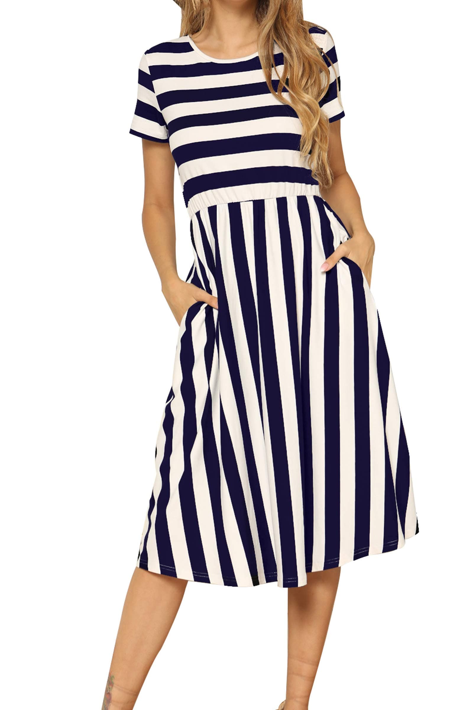 Striped Midi Dress with Pockets