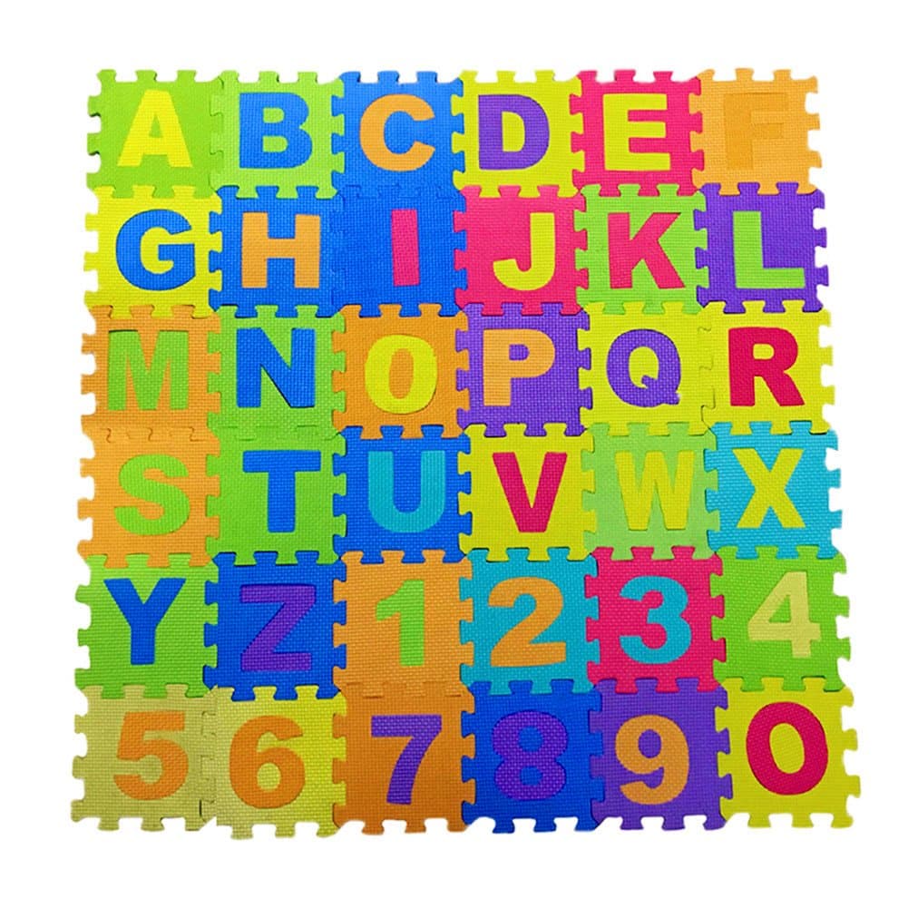 Alphabet and Numbers Foam Puzzle Play Mat,Non-Toxic EVA 36 Piece Multi-Color Children Play & Exercise Mat (Small)