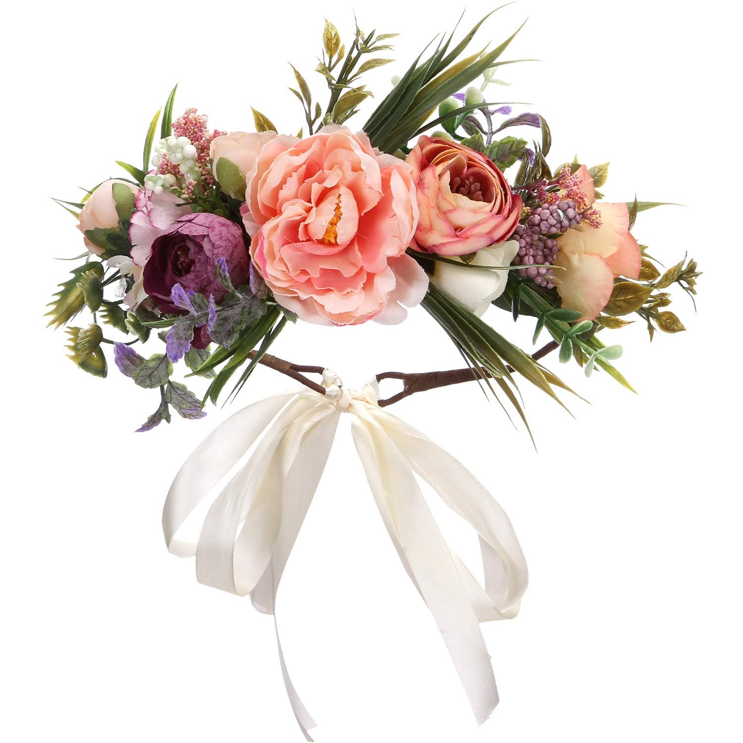 Adjustable Flower Crown Floral Headband Fairy Garland Bohemia Hair Wreath Headpiece with Ribbon for Wedding Ceremony Pregnancy Photograph Party Festival