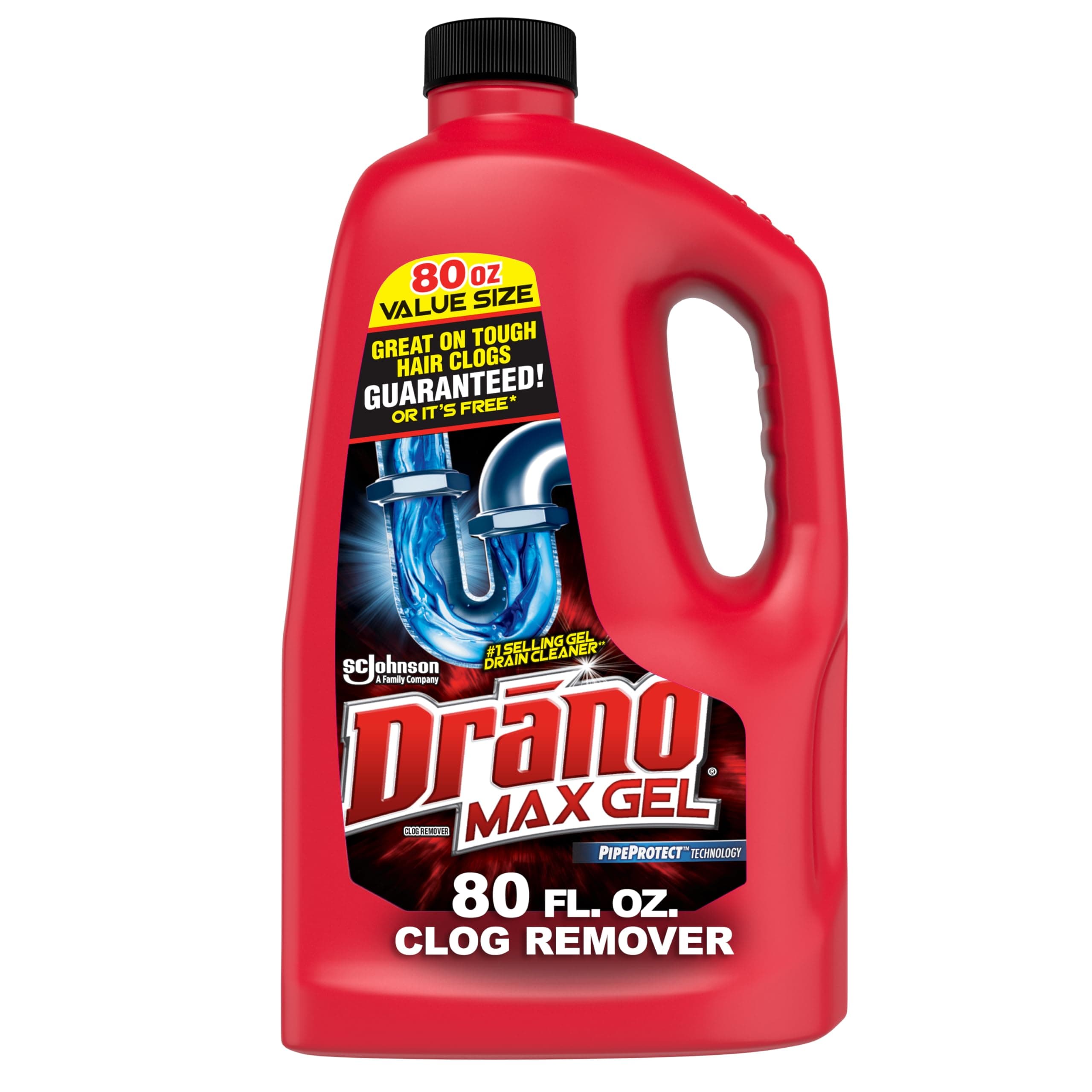 Drano Max Gel Drain Clog Remover & Cleaner, Fast-Acting to Unclog Standing Water & Remove Hair, Grease & Food Blockages, Safe for all Pipes & Septic, Kitchen Sinks, Bathroom Showers & Tubs, 80 Oz