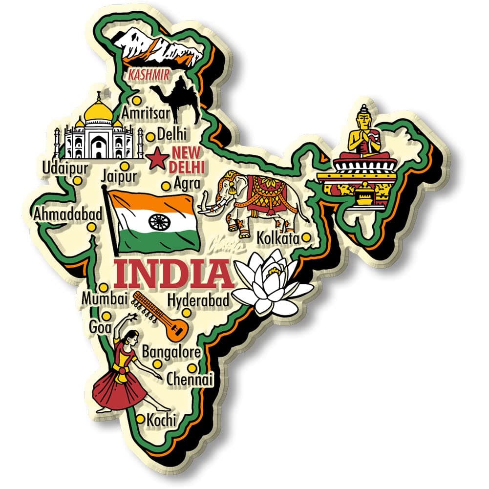 India Jumbo Country Map Magnet by Classic Magnets, 3D Rubber Vintage-Style Collectible Souvenirs and Gifts Made in The USA