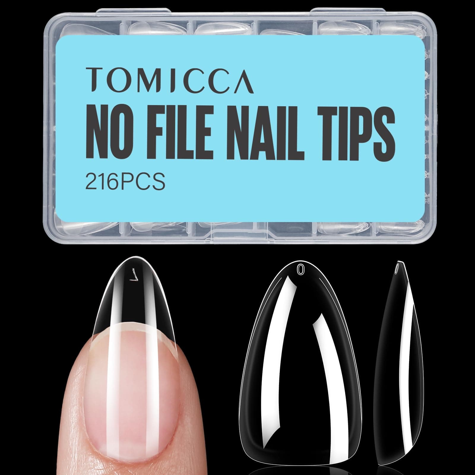 - Almond Nail Tips, Medium Almond Acrylic Nail Tips, 216Pcs Full Cover Clear Nails, Nail Extension Tips for Nail salon and DIY at Home
