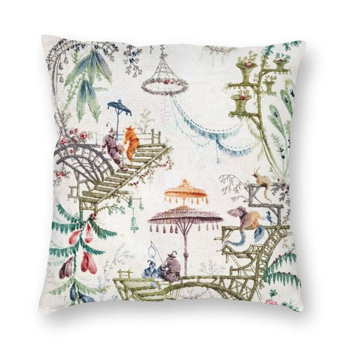 Chinoiserie Throw Pillow Covers Decorative Cotton Cushion Covers Outdoor Sofa Home Pillow Covers 18x18 Inch