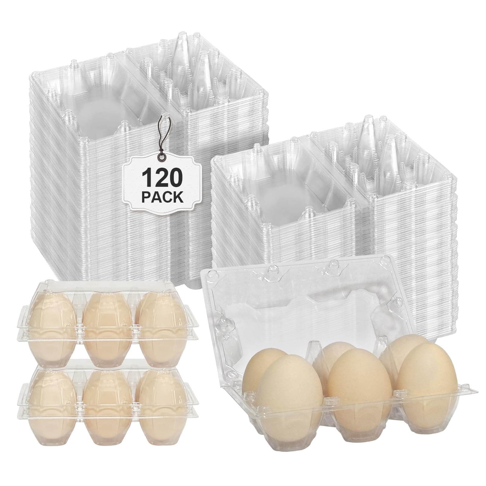 Large 120 Pack Jumbo Egg Carton - 6 Count Duck Cartons Bulk - Exact Large Half Dozen
