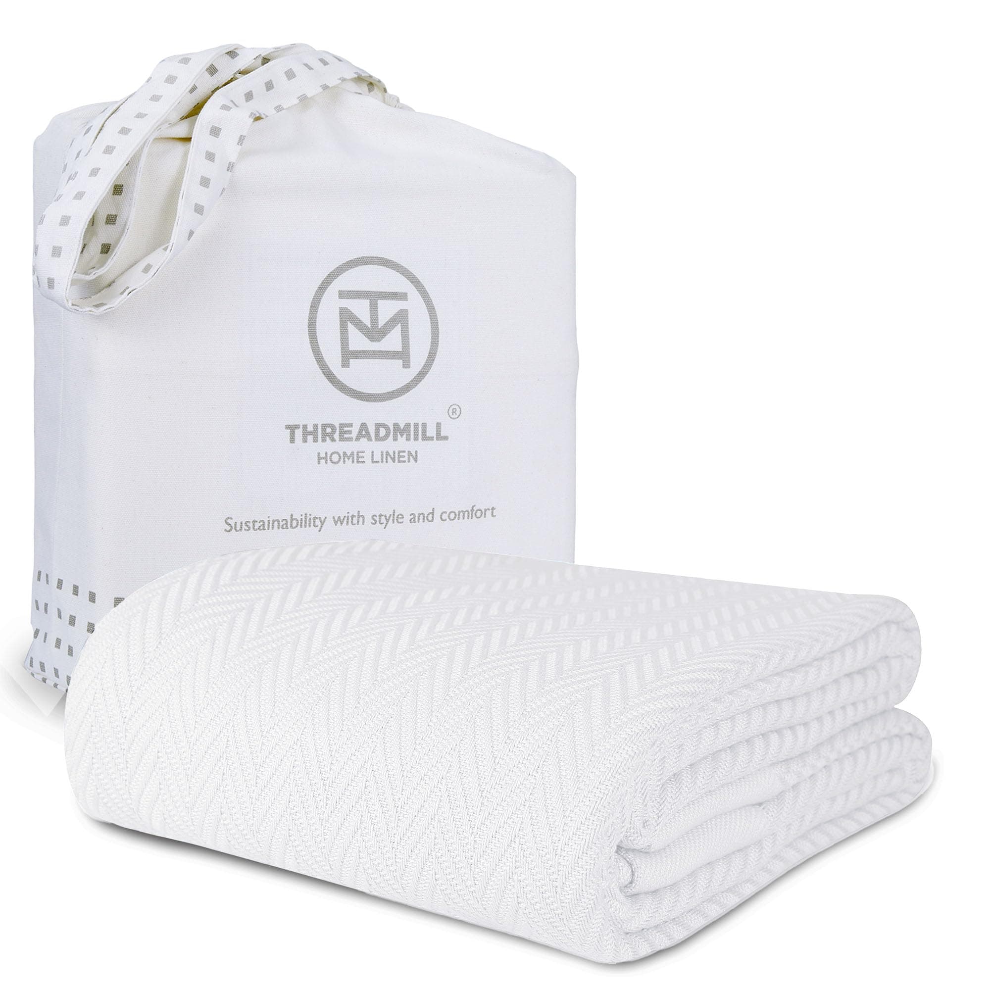 Luxury Cotton Blanket for Queen Size Bed | All-Seasons Breathable Oeko TEX 100% Cotton Queen Blanket | Cozy, Soft Fall Thermals fits Full Size Bed, 90x92 inches | White