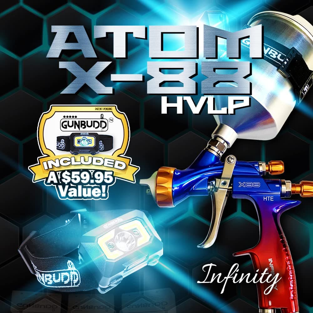 Atom X88 Infinity LVLP-MP Professional Spray Gun 1.3 and 1.4 TIP Combo - Solvent/Waterborne + Free GunBudd Ultra Lighting System