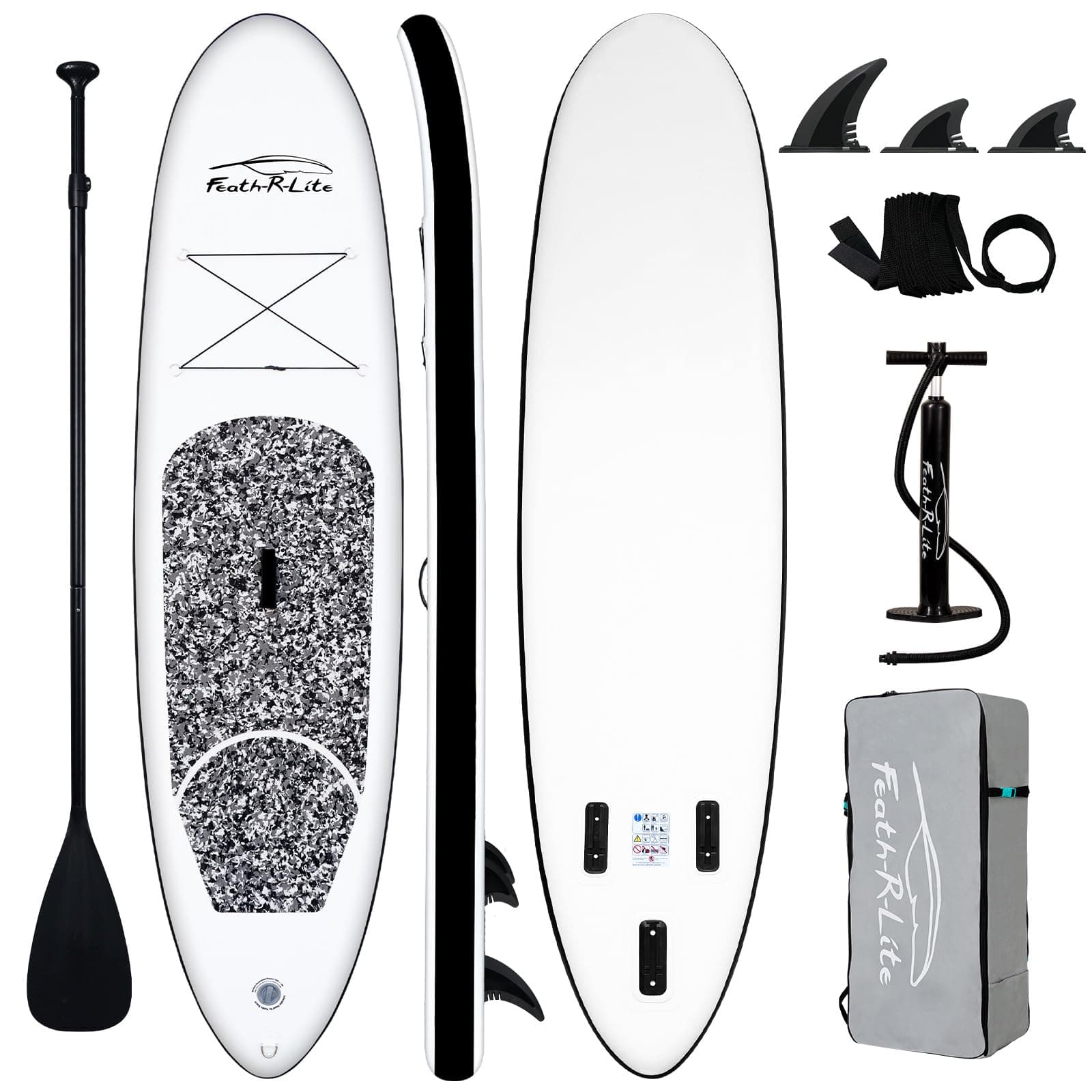 FEATH-R-LITE Inflatable Stand Up Paddle Board 10'x30''x6'' Ultra-Light (16.7lbs) SUP with Paddleboard Accessories,Three Fins,Adjustable Paddle, Pump,Backpack, Leash, Waterproof Phone Bag