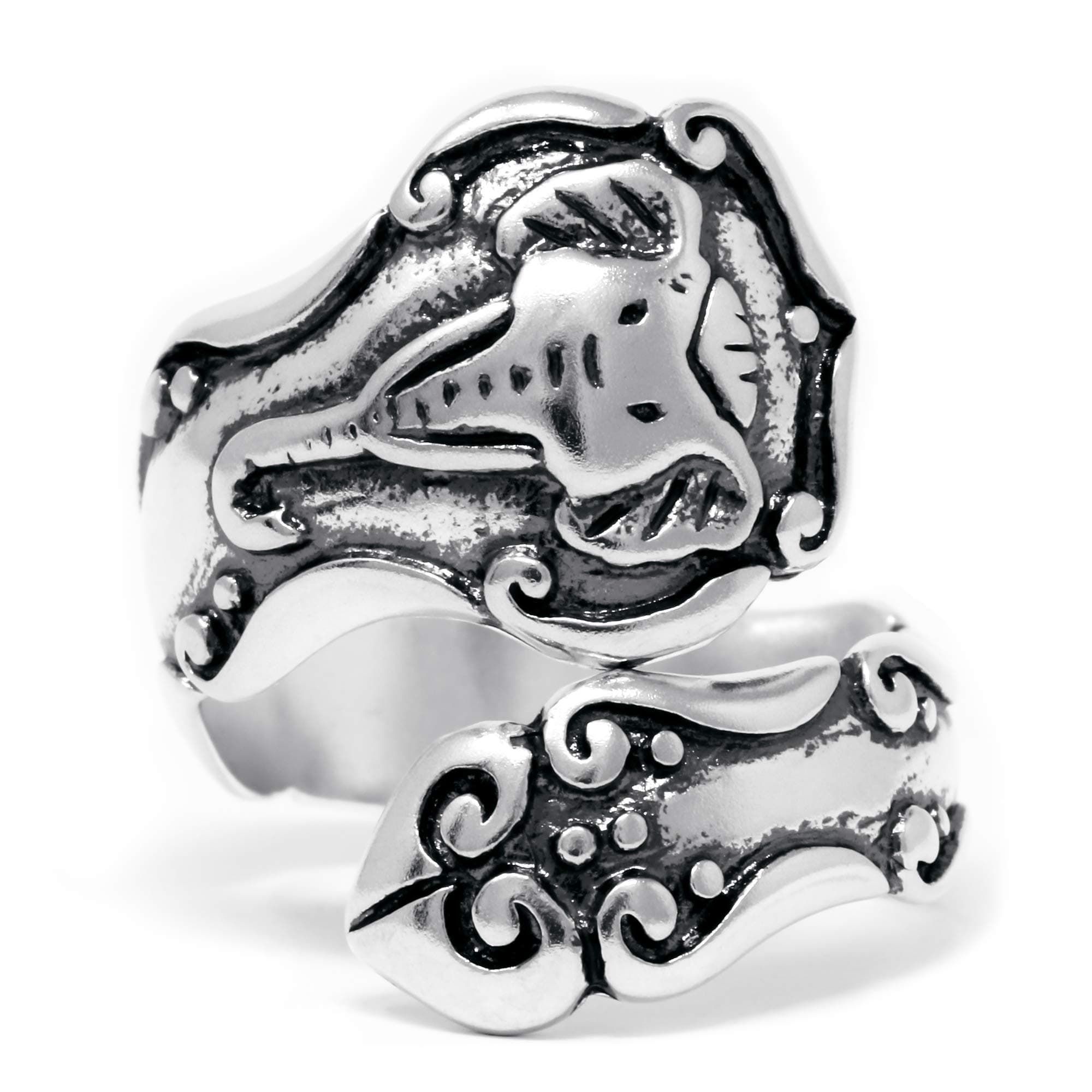 Sterling Silver Adjustable Antique Finish Serengeti Elephant Spoon Style Ring