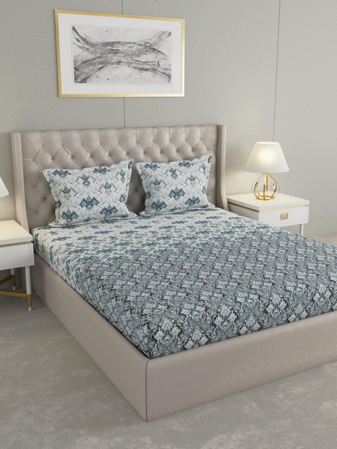 Raymond Home Avenue King Size Bedsheet 120 TC, Cotton Rich Bedsheet with 2 Pillow Covers (King, Grey)