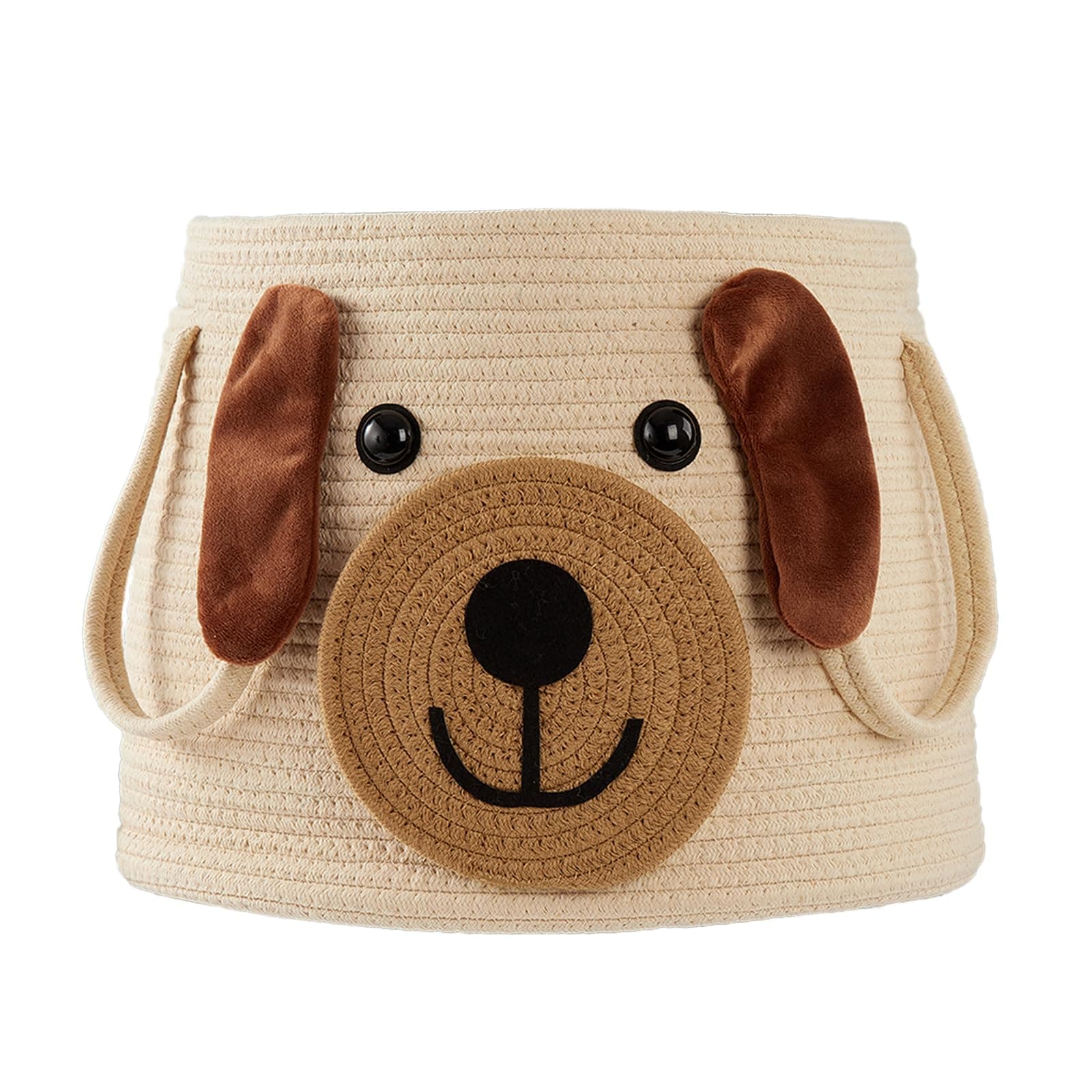 Large Dog Woven Basket with Handles - Toy Storage Bin, Baby Gift & Animal Nursery & Cute Laundry Basket, for Clothes, Towels, Toys (Dog)